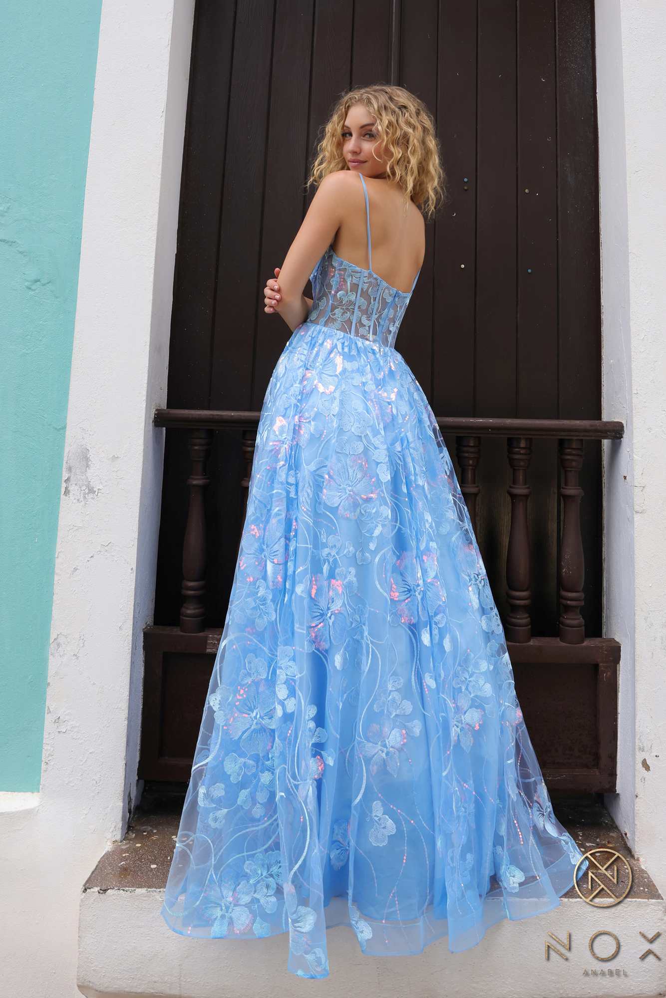Nox Anabel T1332 Bell of the Ball Strapless A-Line Sequin Floral Dress by DiscountDressShop
