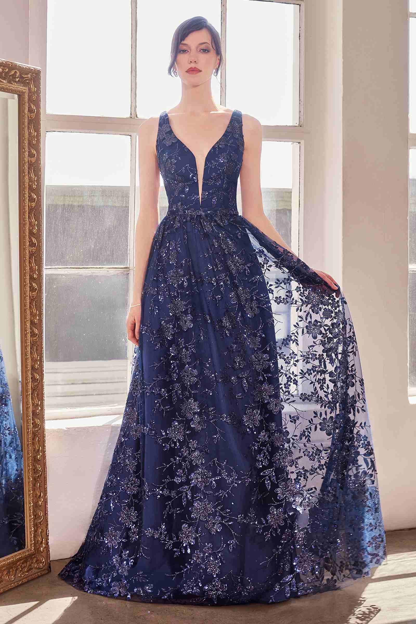 Ladivine Amoris T606 Long Sleeveless Glitter Print A-Line Gown by DiscountDressShop