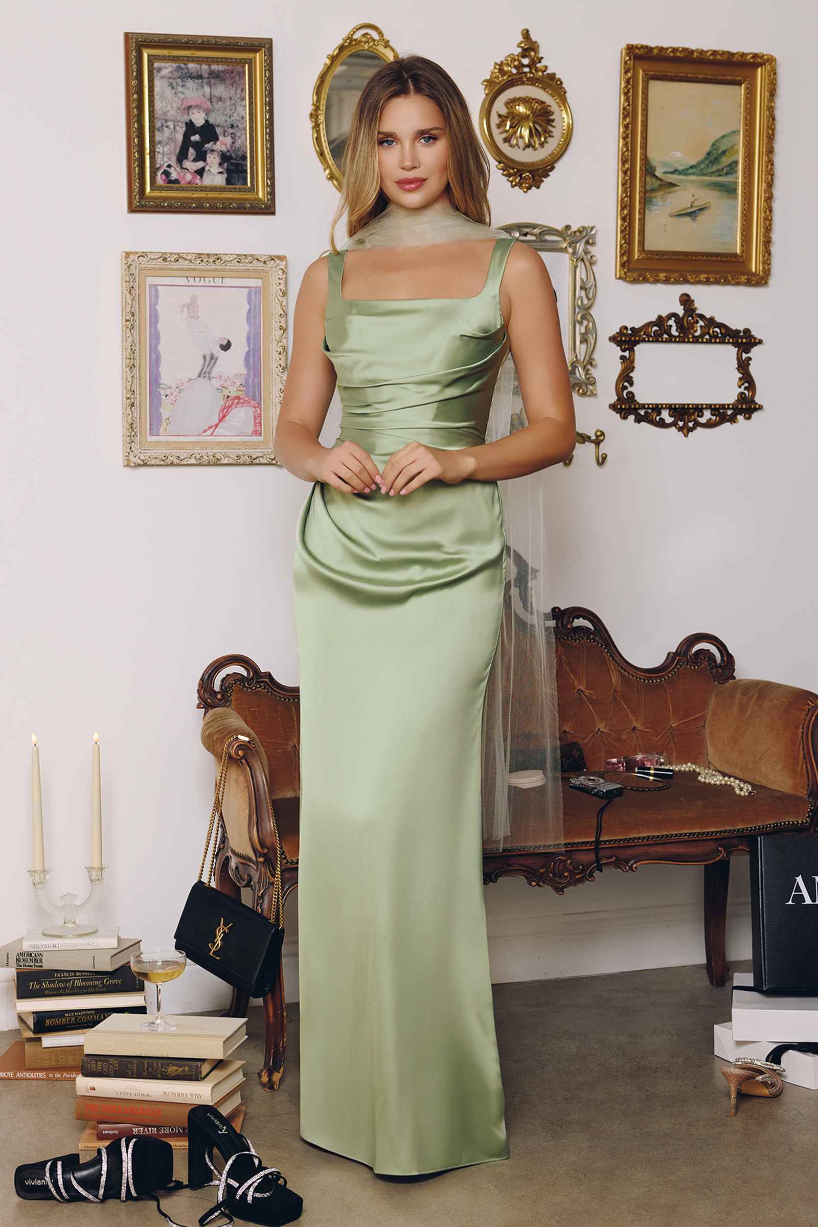Amoris T729 Sleek Satin Adjustable Straps Fitted Gown by DiscountDressShop