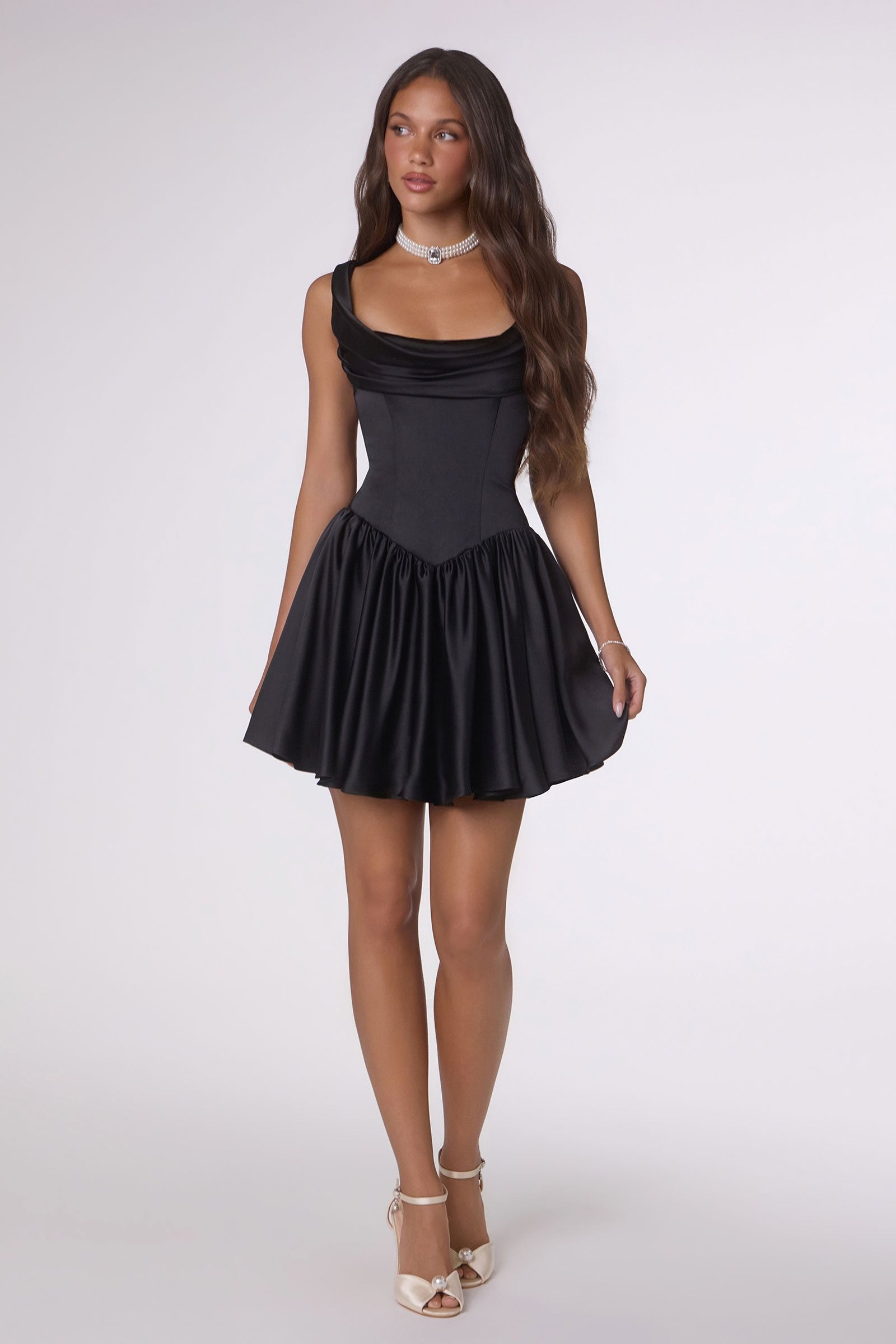 Amoris T735 Soft Satin Flared Mini Dress Adjustable Back by DiscountDressShop