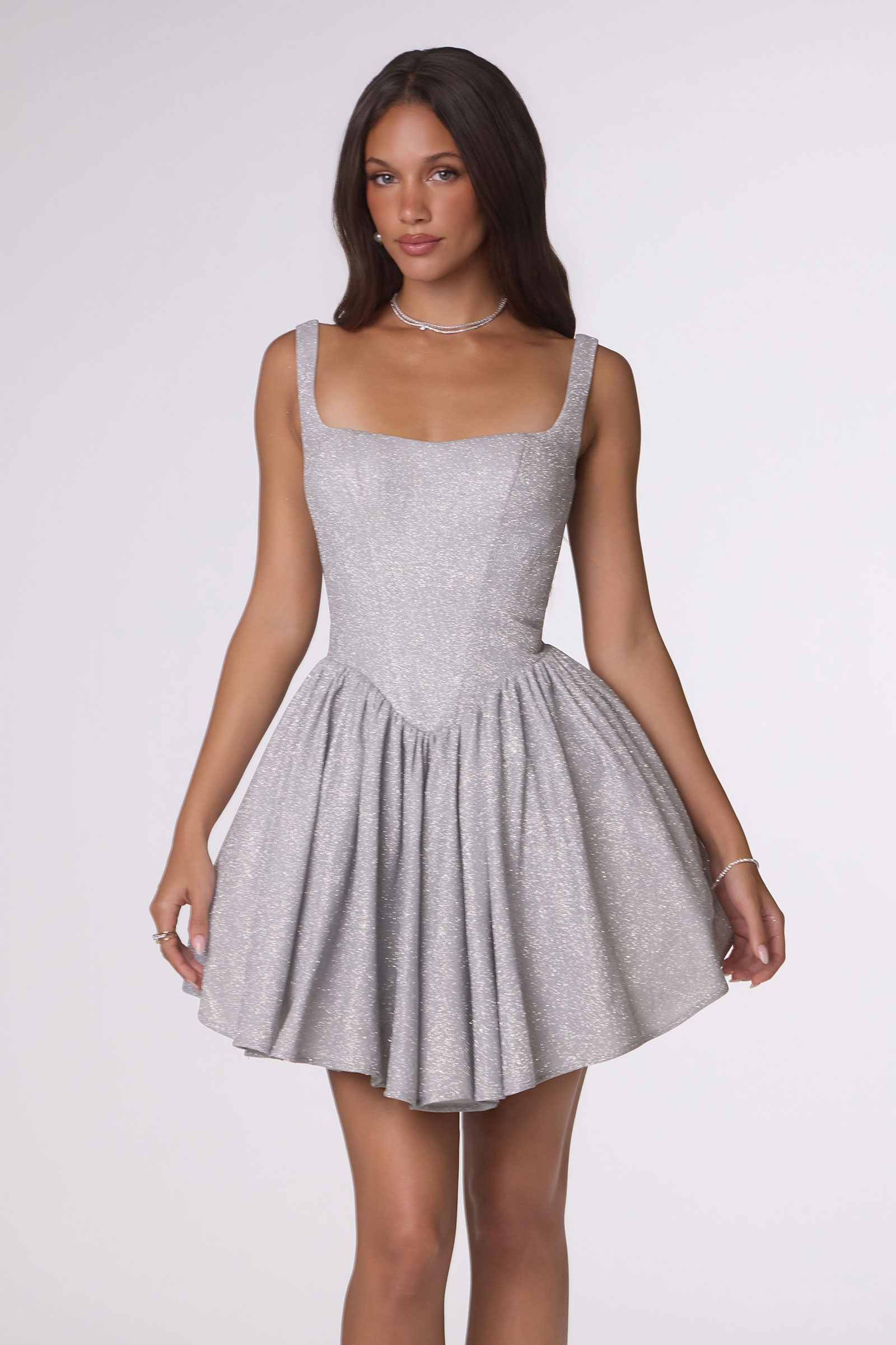 Amoris T738 Short Fitted Bodice Tiered Ruffle Mini Skirt Dress by DiscountDressShop