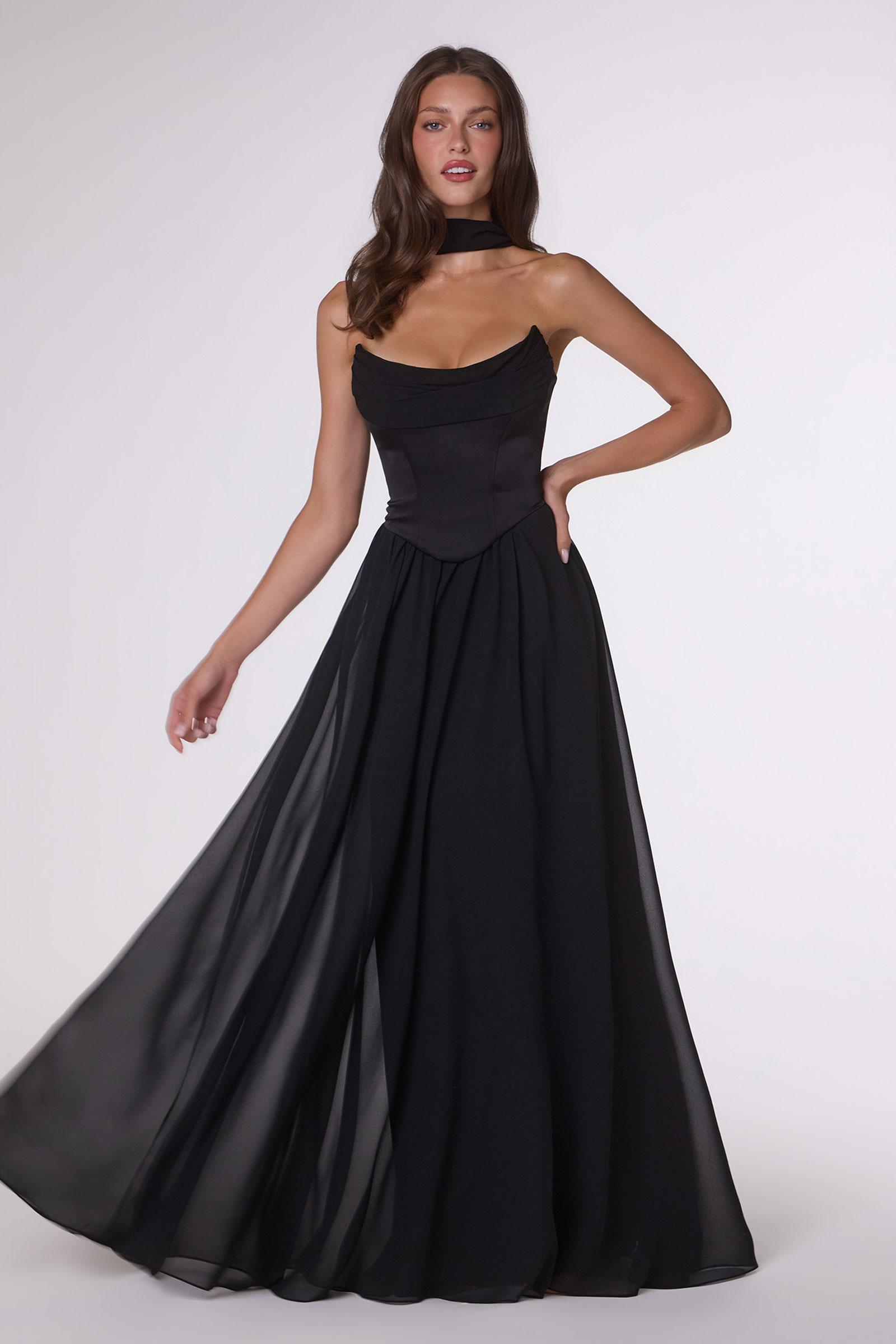Amoris T741 Flowing A-Line Strapless Chiffon Evening Gown by DiscountDressShop