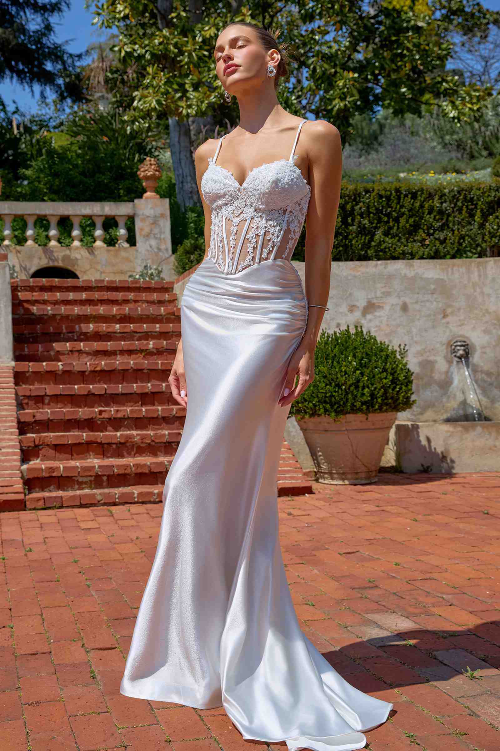 Amoris T819W Fitted Mermaid Sheer Corset Bodice Evening Gown by DiscountDressShop