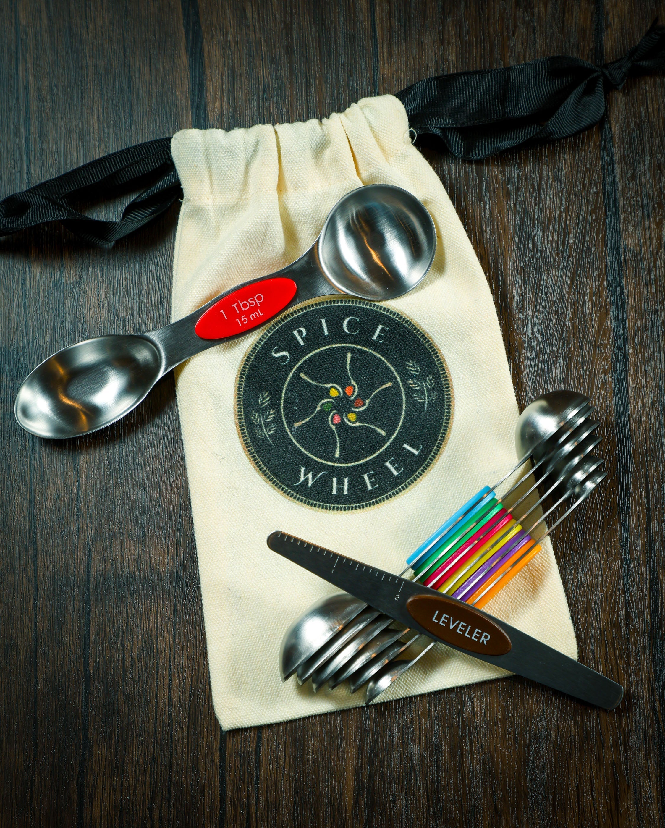 Magnetic Spoons with leveler and Canvas Gift Bag by Spice Wheel