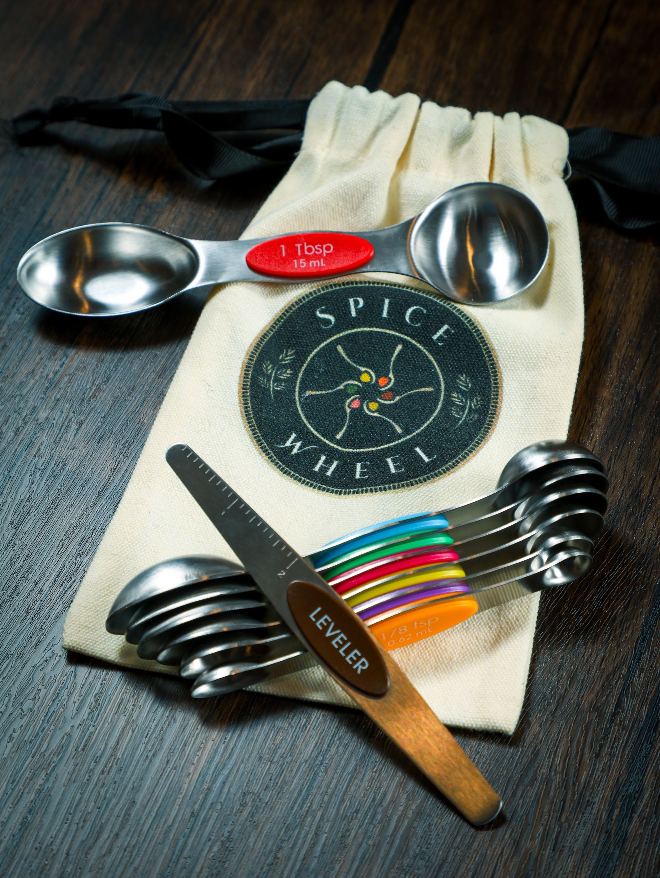 Magnetic Spoons with leveler and Canvas Gift Bag by Spice Wheel