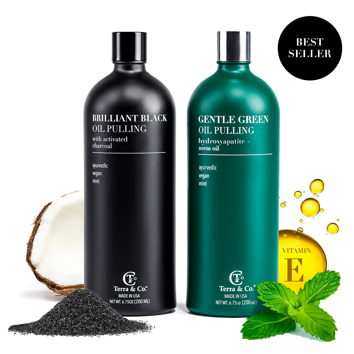 Terra & Co.® Oil Pulling Bundle – Gentle Green + Brilliant Black | Ayurvedic Detox, Enamel Protection & Whitening by Terra & Co.