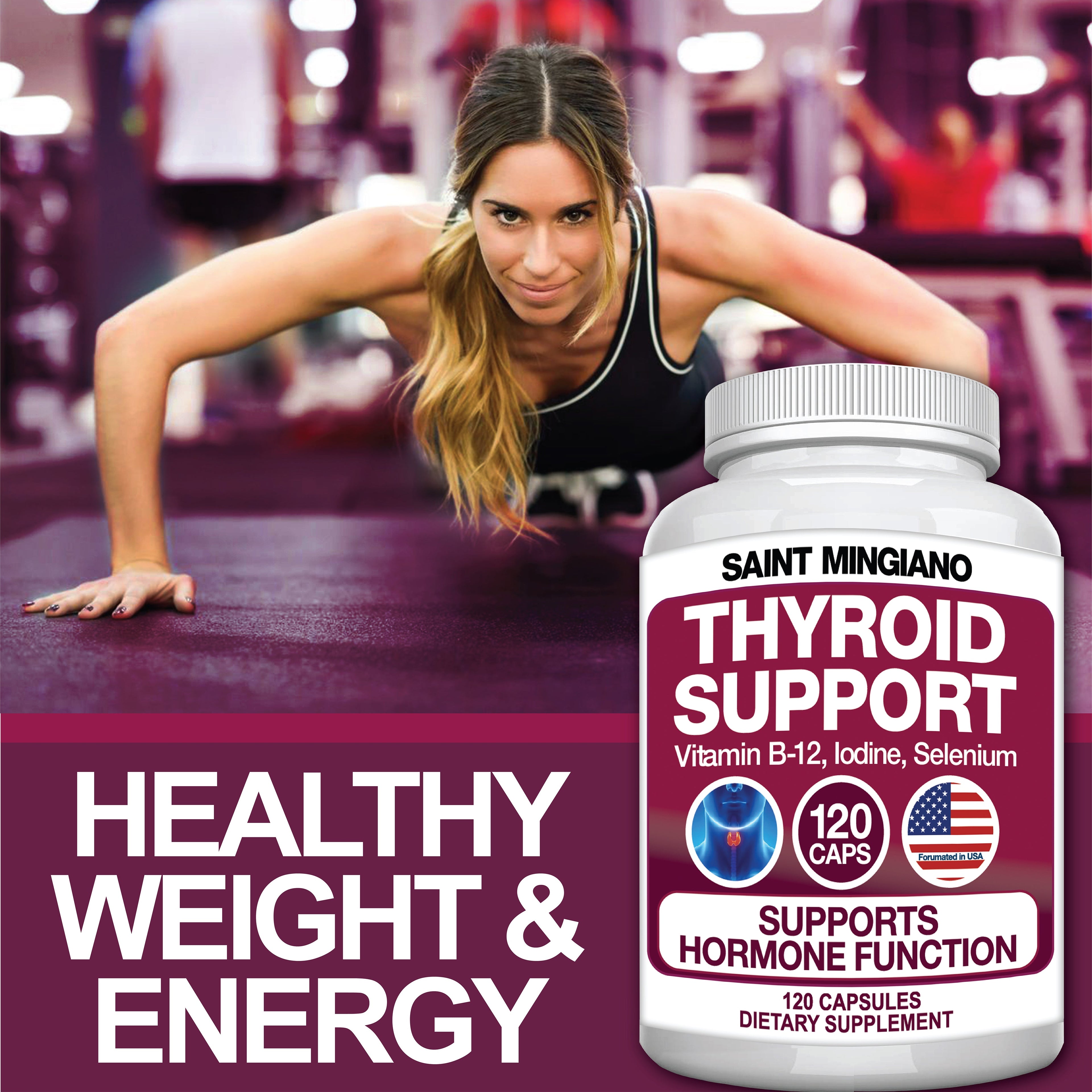 Thyroid Support Supplement with Iodine |120 Capsules to Help Body Mass & Improve Energy by Saint Mingiano - Supplements & Wellness Dedicated to Holistic Health