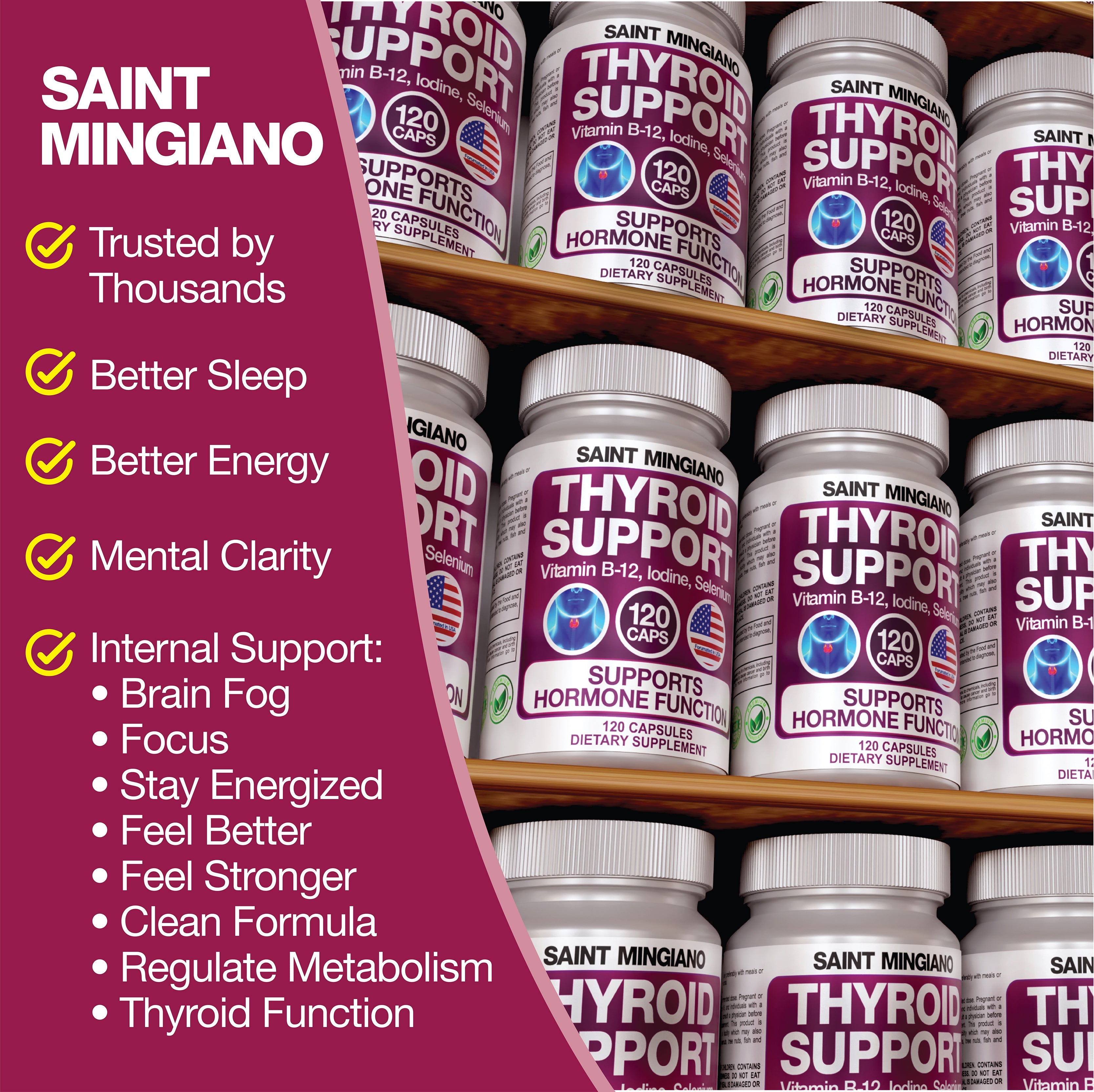 Thyroid Support Supplement with Iodine |120 Capsules to Help Body Mass & Improve Energy by Saint Mingiano - Supplements & Wellness Dedicated to Holistic Health