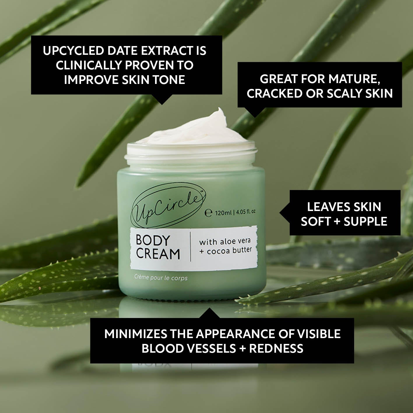 Natural Body Cream with Aloe Vera + Cocoa Butter by UpCircle