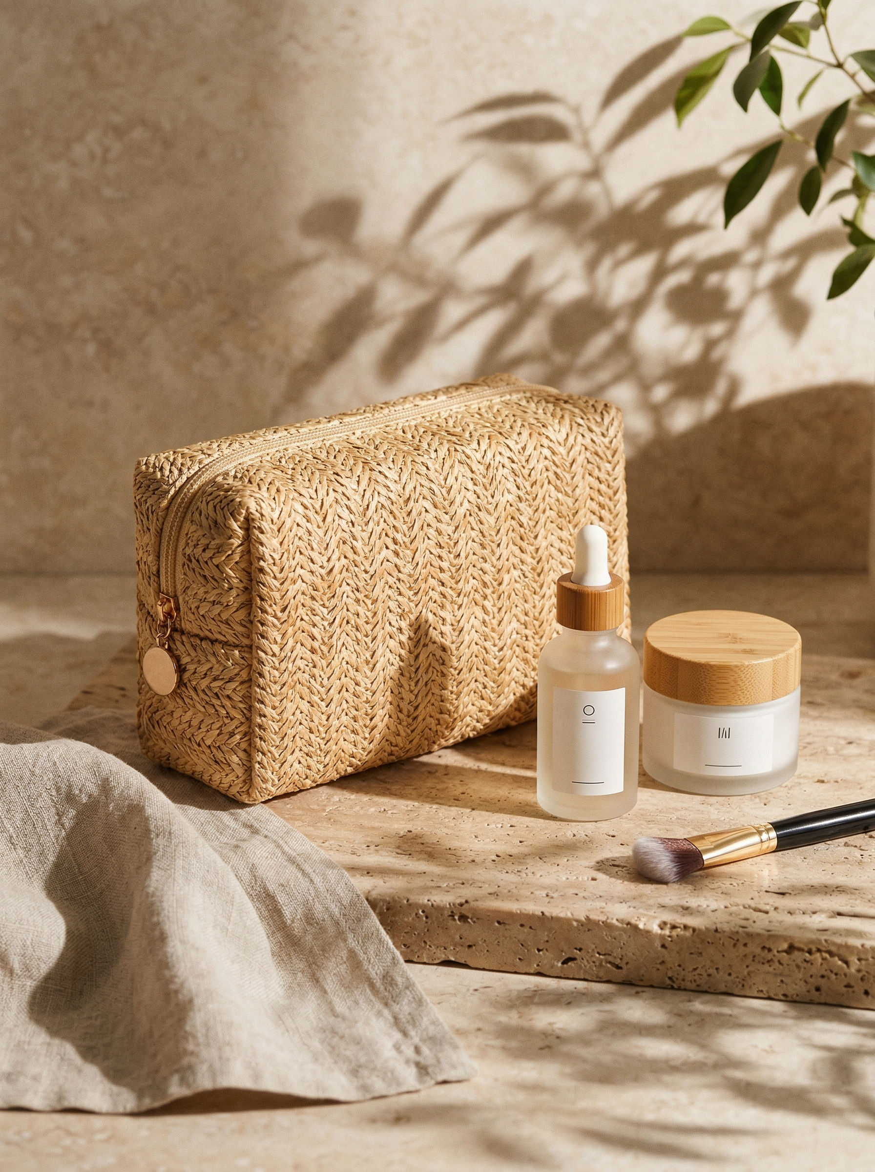 Vintage Woven Straw Makeup Bag Travel Cosmetic Toiletry Organizer Pouch by LINTICO