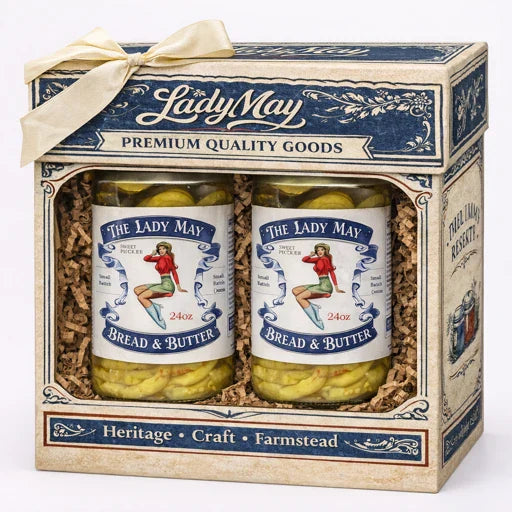 Lady May’s Bread & Butter Sweet Pickles – 2 Pack (24oz Jars) – Small Batch Southern Style Sweet & Tangy Kirby Cucumber Slices – Restaurant Recipe, Crisp & Crunchy – Organic Ingredients by The Lady May