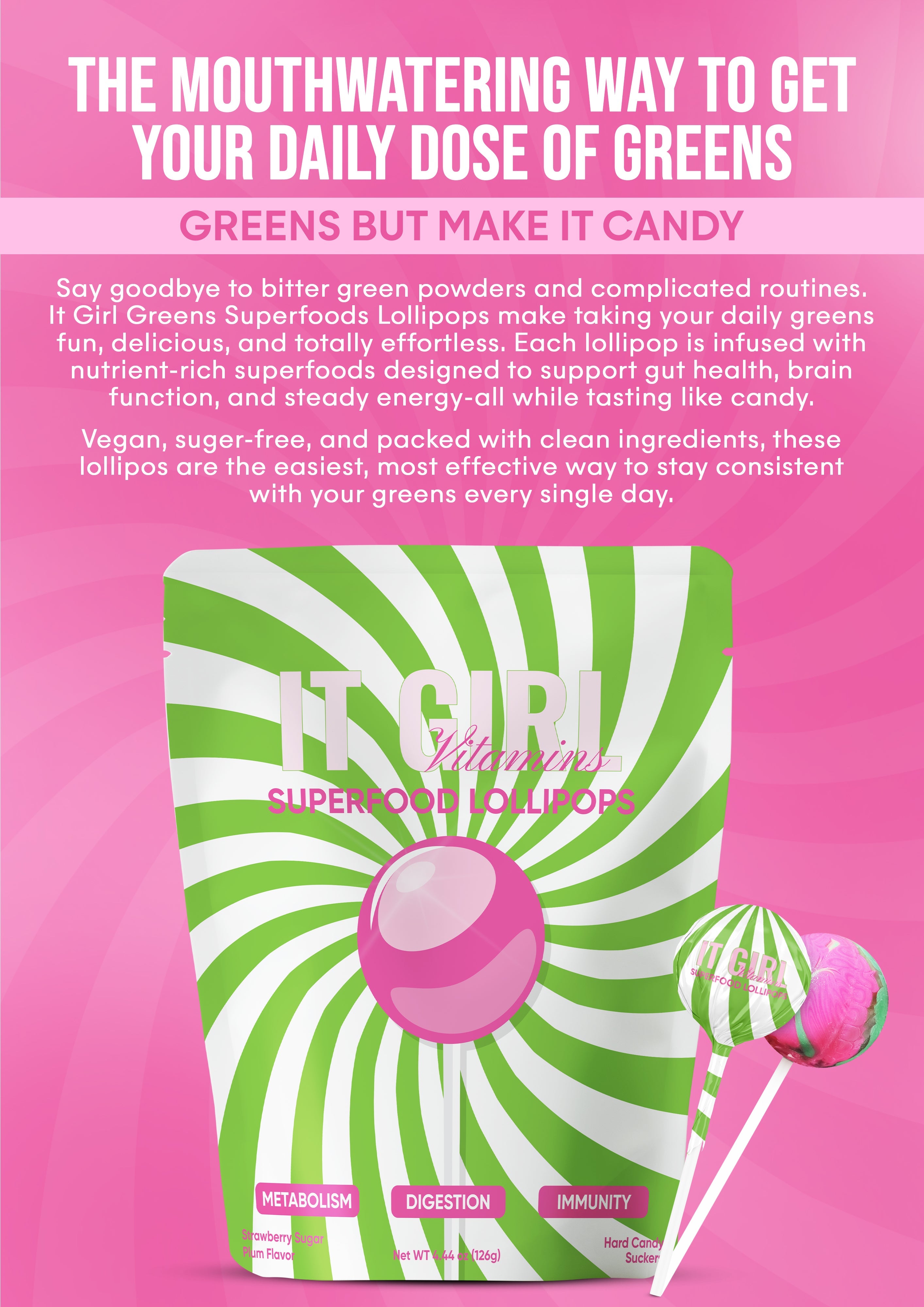 It Girl Superfood Greens Lollipops - Vegan Candy with Supergreens, Vitamins & Antioxidants by It Girl Vitamins