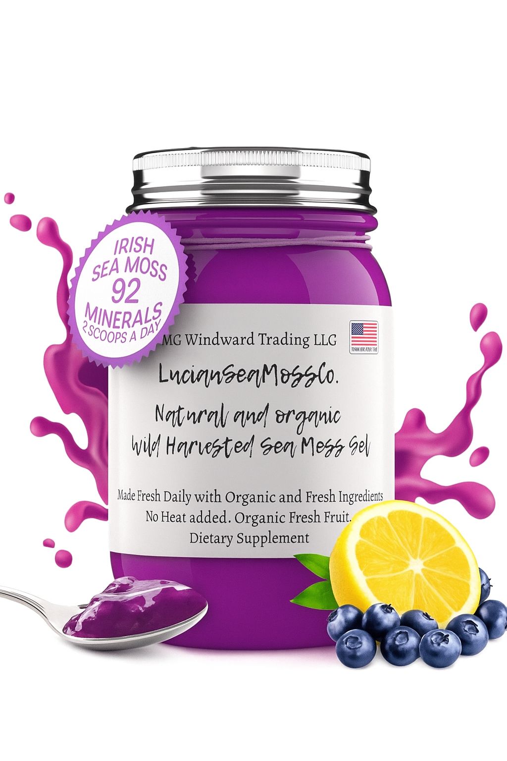 Fresh Organic Blueberry Lemonade Infused Sea Moss Gel by Seamoss Global