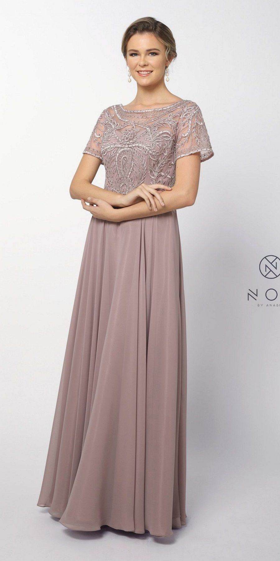CLEARANCE - Nox Anabel Y525 - Short Sleeve Embroidered Top Formal Dress (Size 3XL) by DiscountDressShop