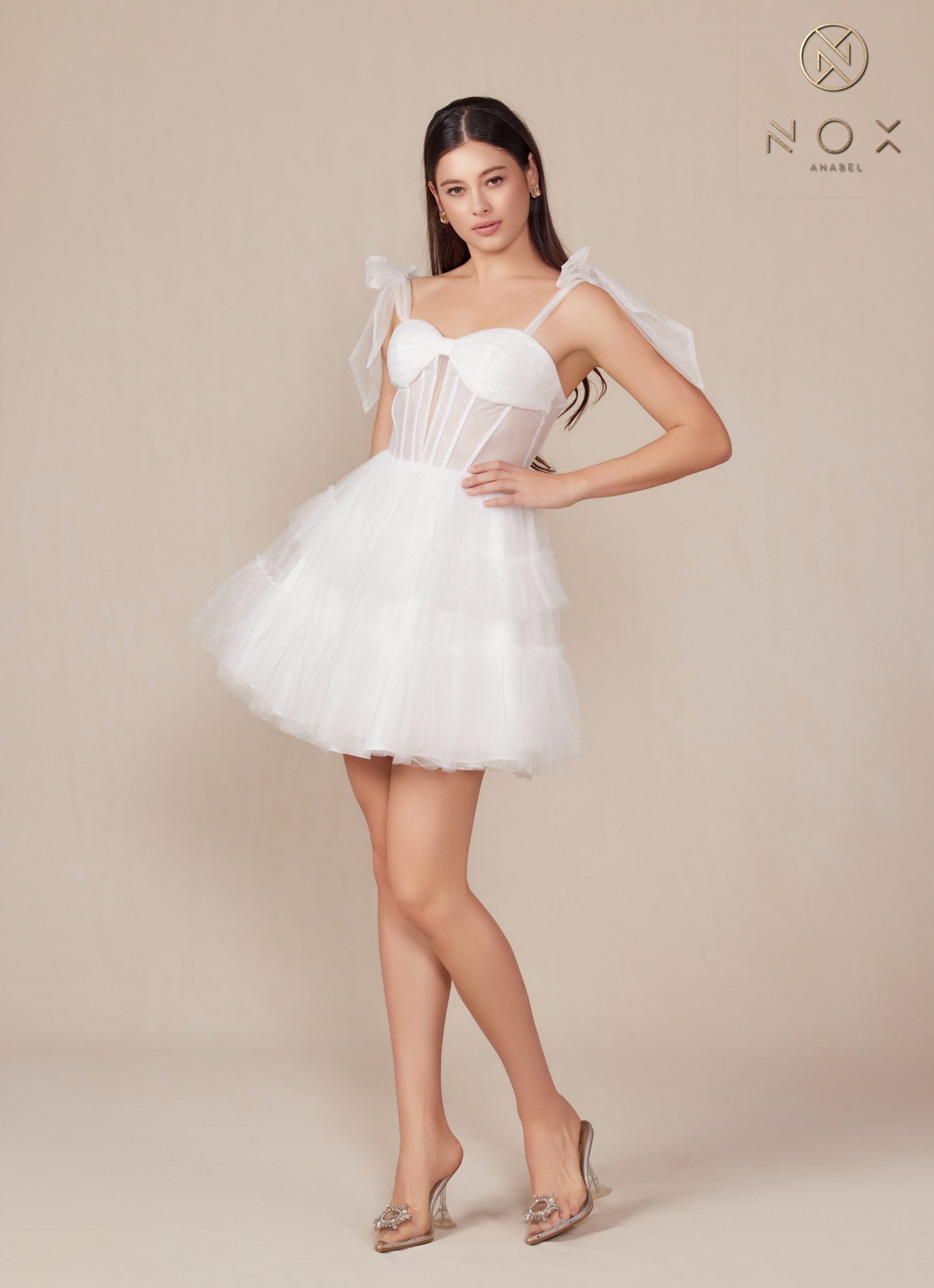 Nox Anabel Y858W Dress Short A-Line Ruffled Tiered Tulle Skirt by DiscountDressShop