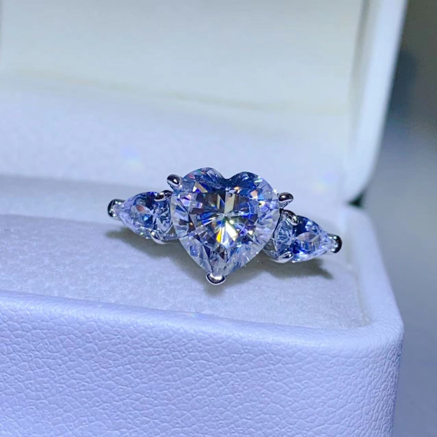 3 Carat Heart-Shaped Sparkala™ Pure Sterling Silver Ring With Sidestones by Sparkala