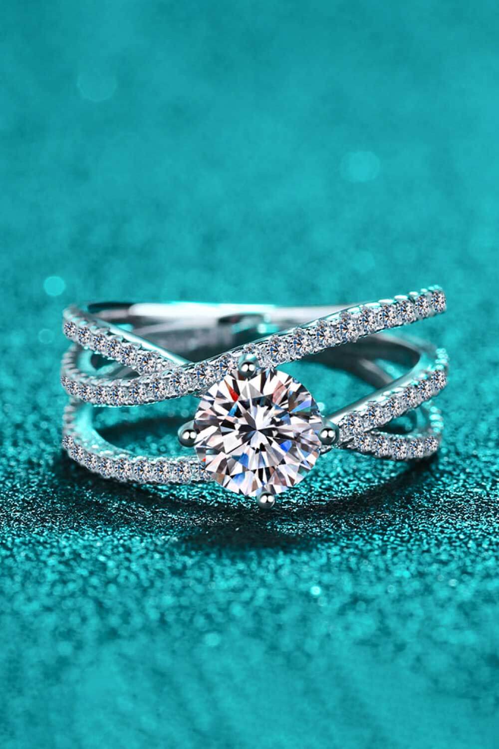 1 Carat Brilliant Round Cut Sparkala™ Crisscross Pure sterling silver Ring by Sparkala
