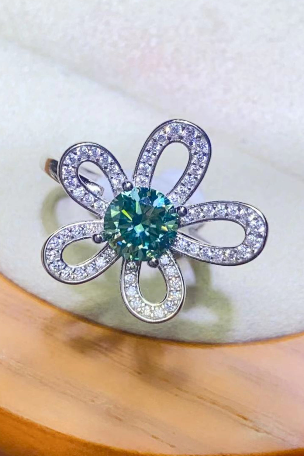 1 Carat Green Sparkala™ Flower Shape Open Ring by Sparkala