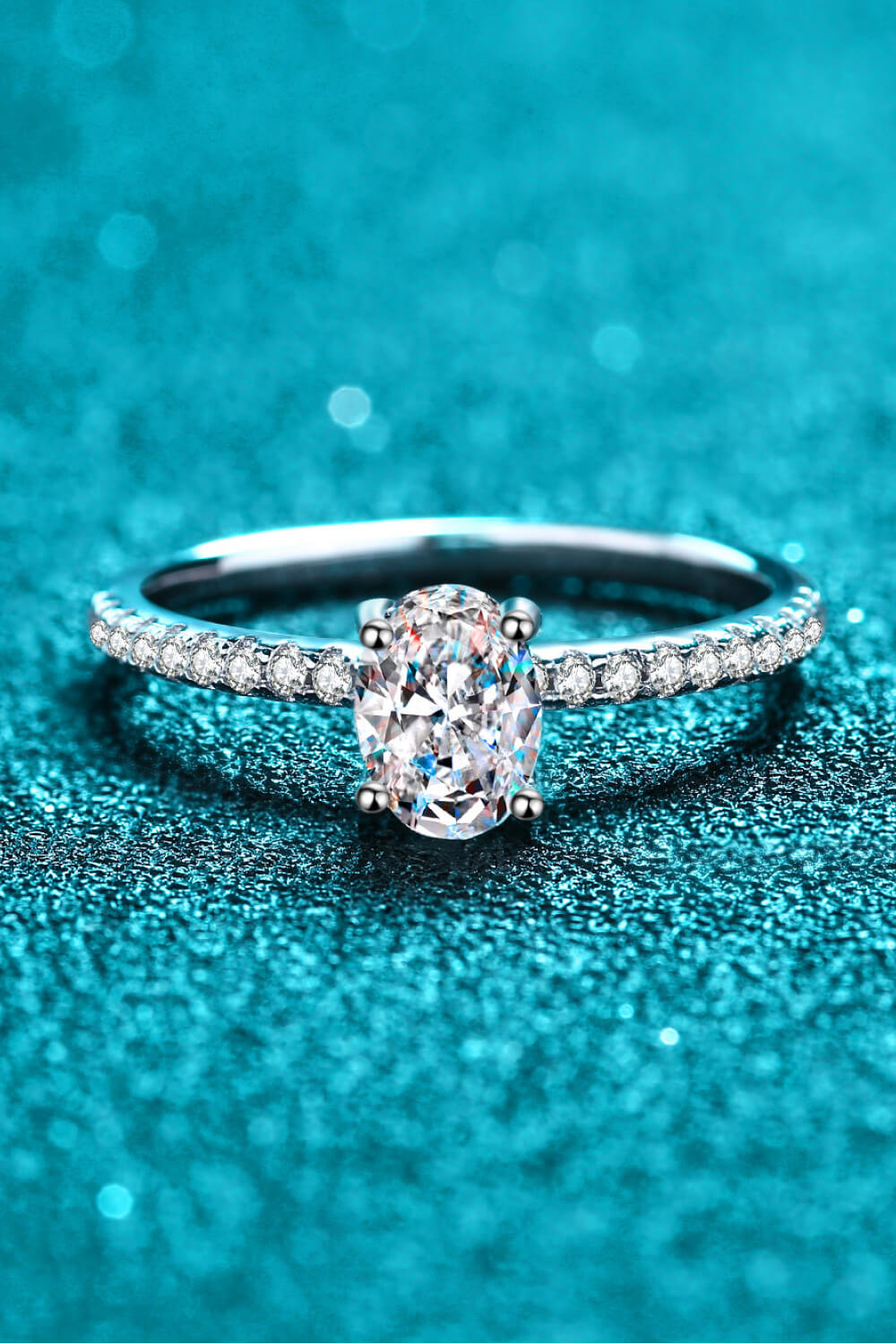 Rhodium Over Pure Sterling Silver Inlaid 1 Carat Oval-Cut Sparkala™ Ring by Sparkala