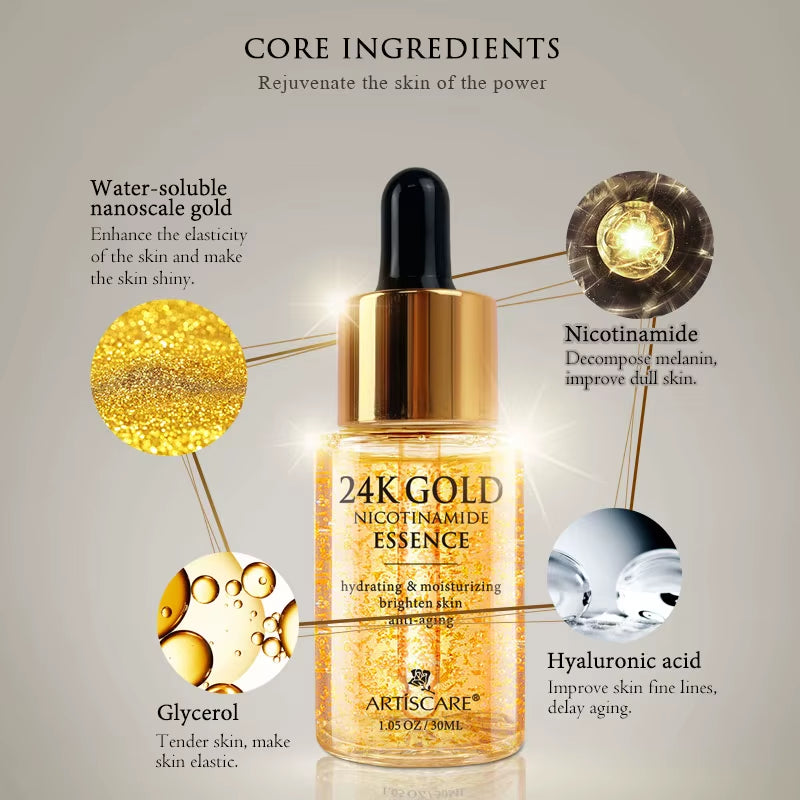 24K Gold Skincare SET Face Cream Moisturizing Serum Dark Circles Essence Korean Skin Care Products by Korean Skin Care
