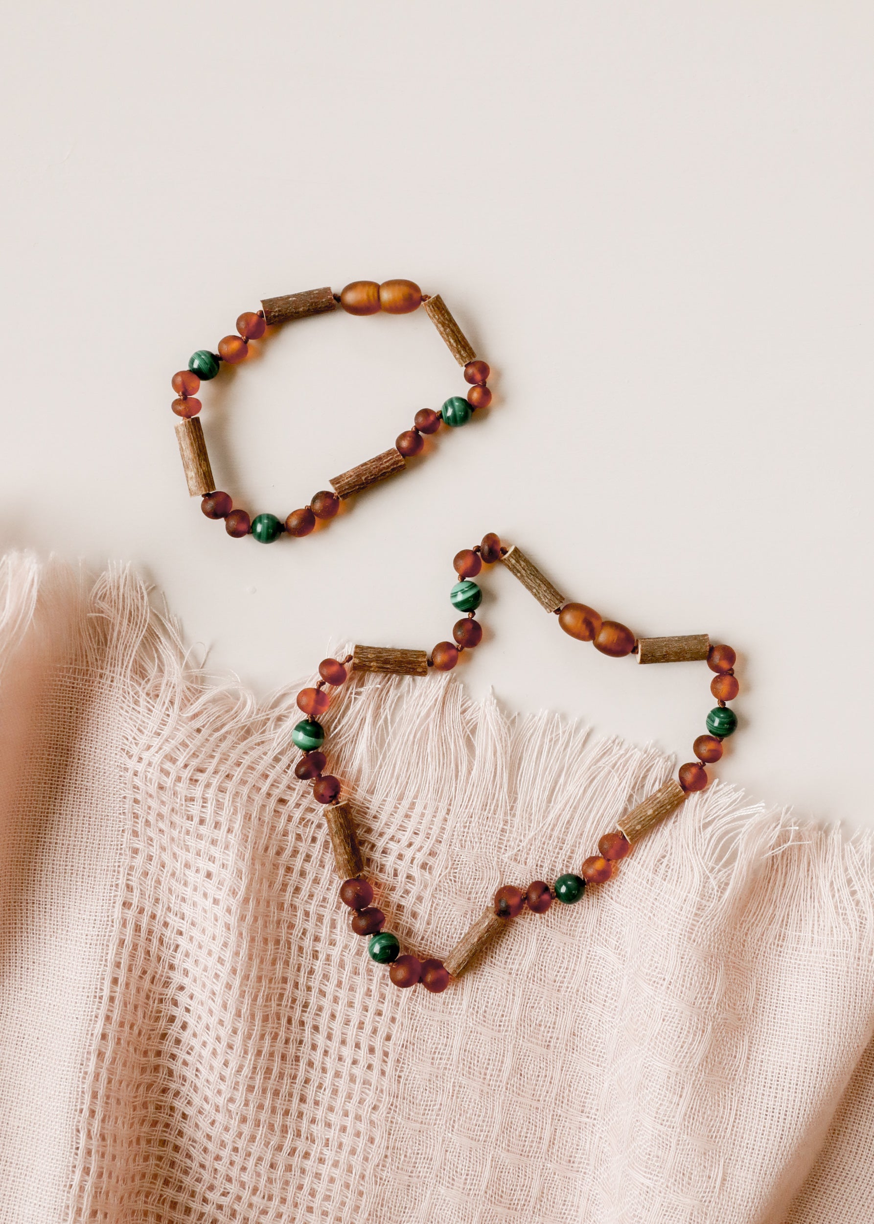 Hazelwood || Raw Cognac Baltic Amber + Malachite || Anklet or Bracelet by CanyonLeaf