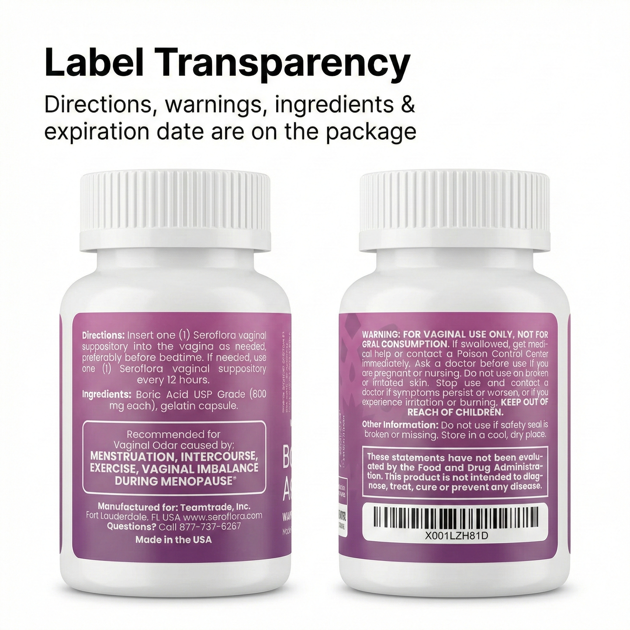 Boric Acid Suppositories (30ct, 2 bottles) by Seroflora