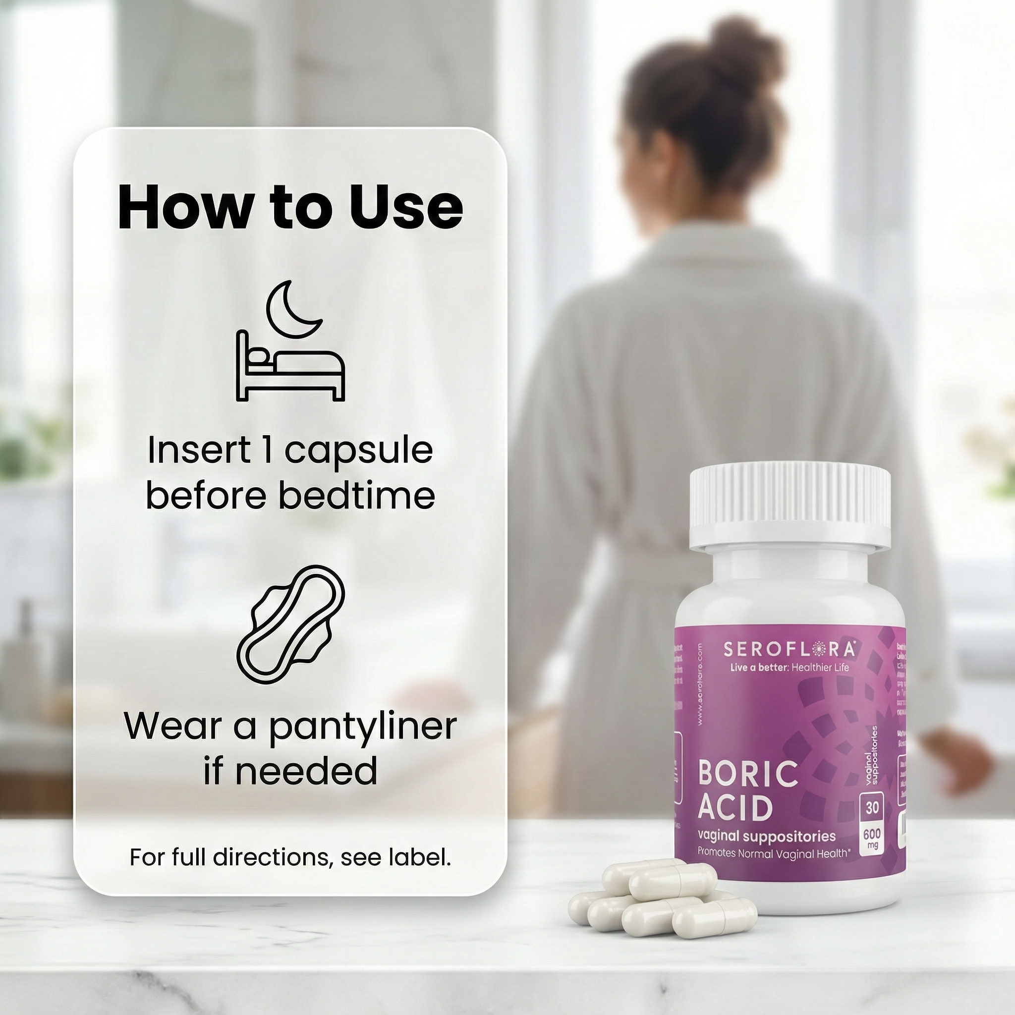 Boric Acid Suppositories (30ct, 2 bottles) by Seroflora