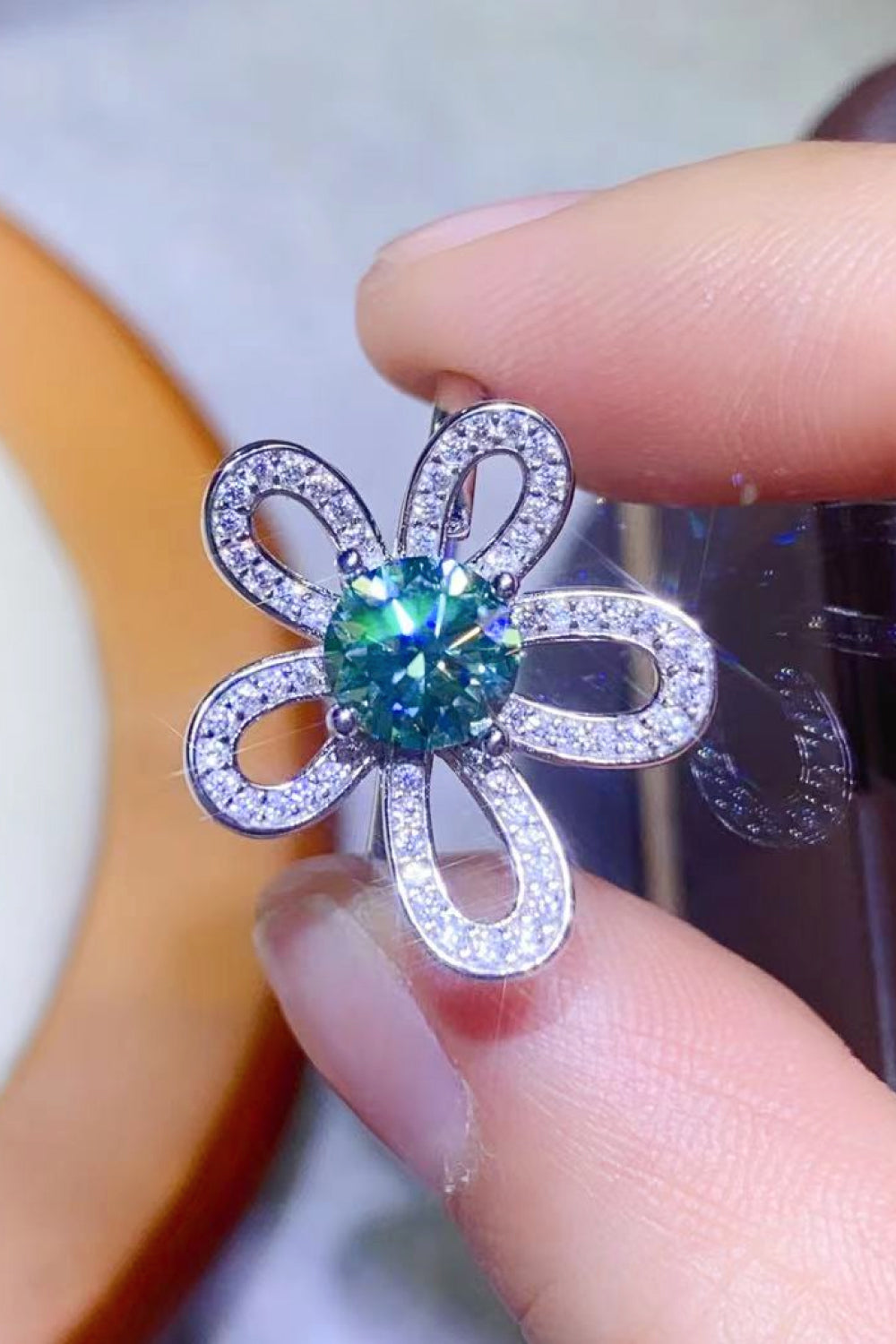 1 Carat Green Sparkala™ Flower Shape Open Ring by Sparkala