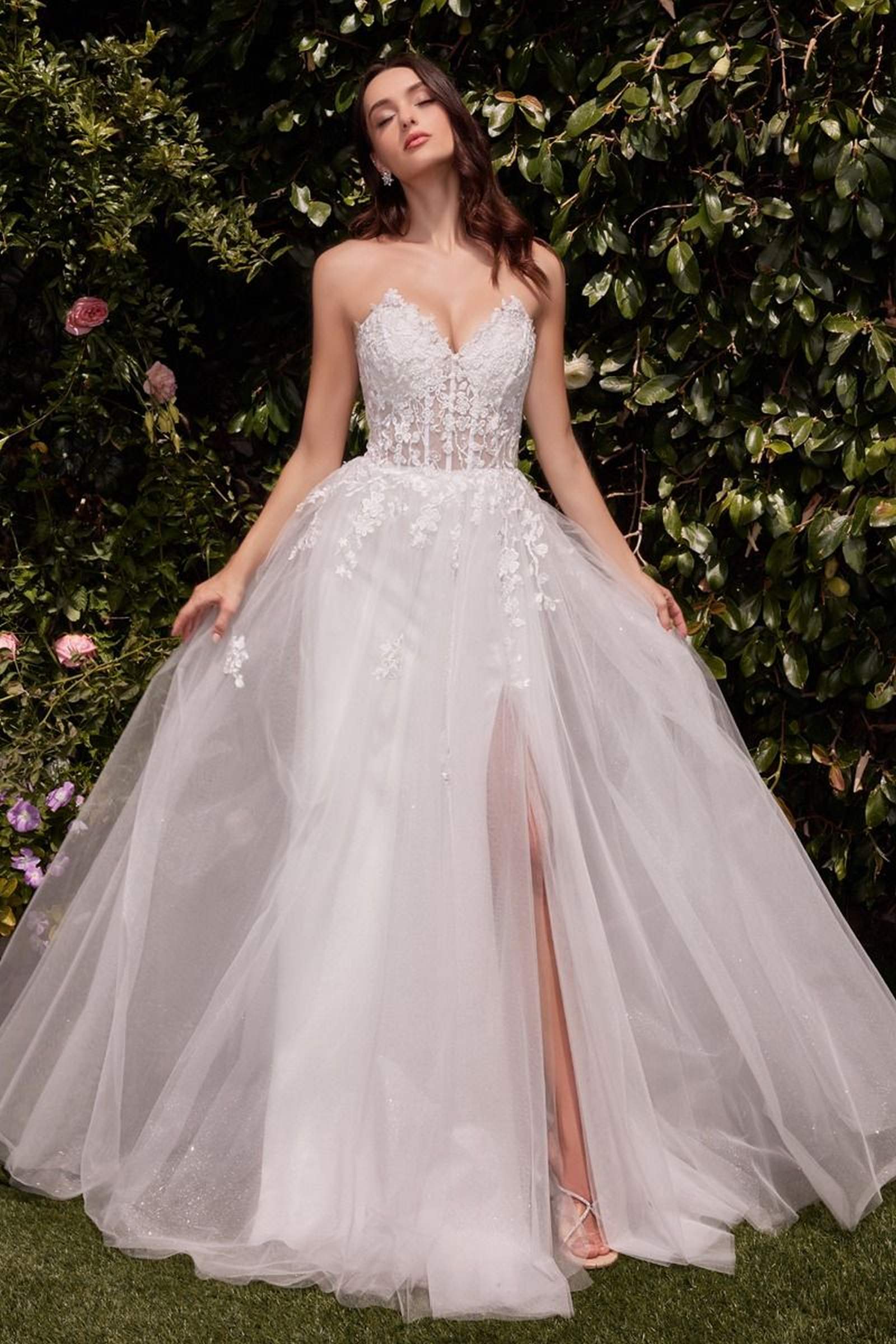 Ladivine C148W Strapless A-Line Lace & Tulle Wedding Dress by DiscountDressShop
