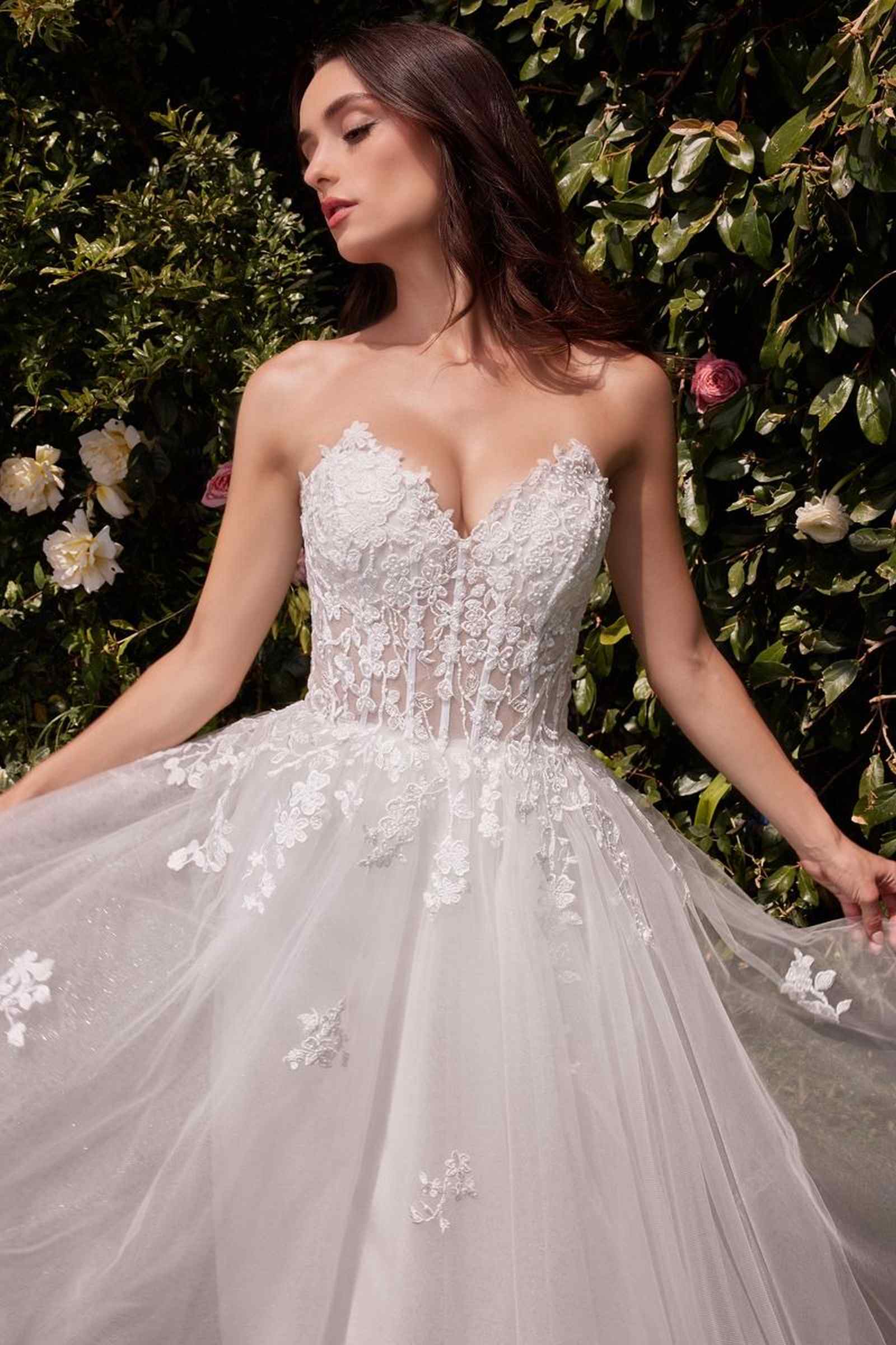 Ladivine C148W Strapless A-Line Lace & Tulle Wedding Dress by DiscountDressShop