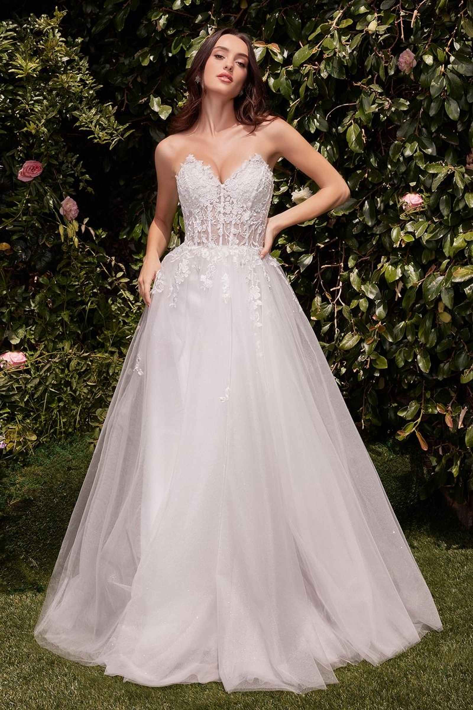 Ladivine C148W Strapless A-Line Lace & Tulle Wedding Dress by DiscountDressShop
