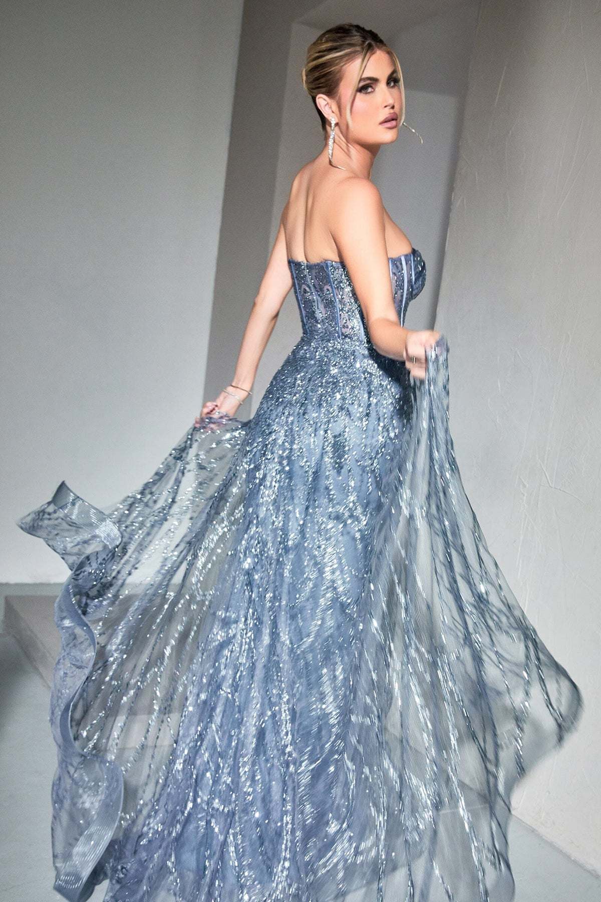 Cinderella Divine CB095 Strapless Lace Fitted Gown with Over Skirt by DiscountDressShop
