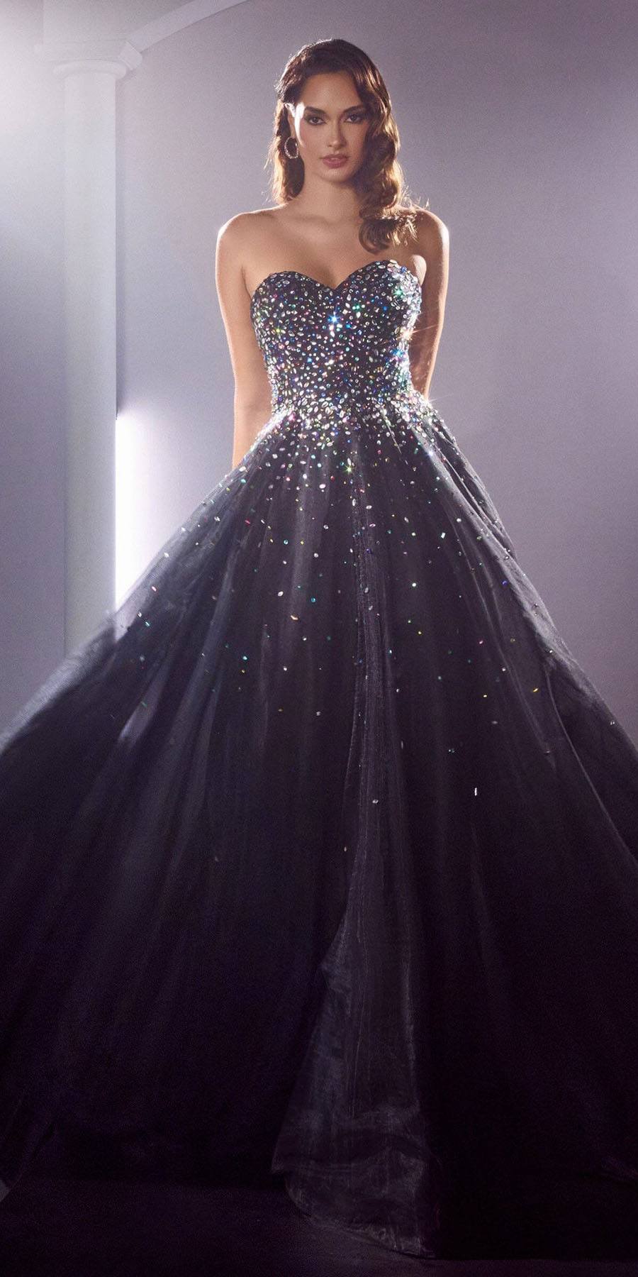 Ladivine CB114 Long Strapless Formal Gown with Jewel Accents by DiscountDressShop