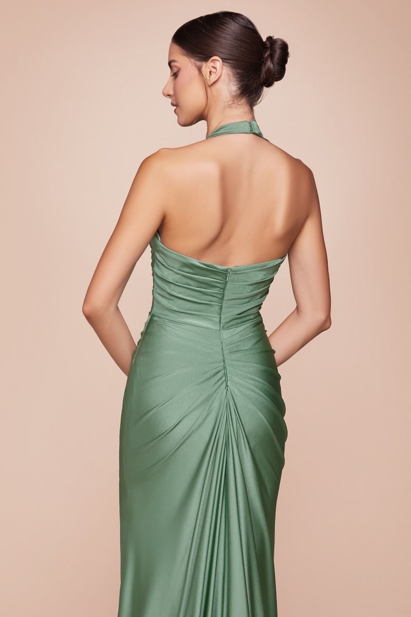 Ladivine CD796C Dress Stretch Satin Halter Fitted Curve Gown by DiscountDressShop
