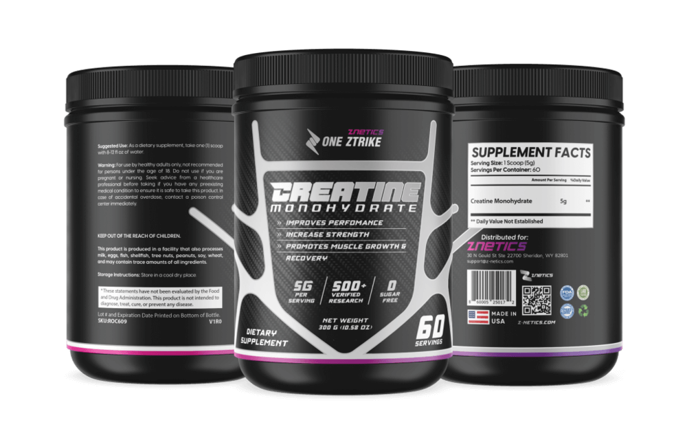 Creatine Monohydrate Ultramicronized | 5g Per Serving, 60 Servings | ONE ZTRIKE by ZNETICS by Znetics