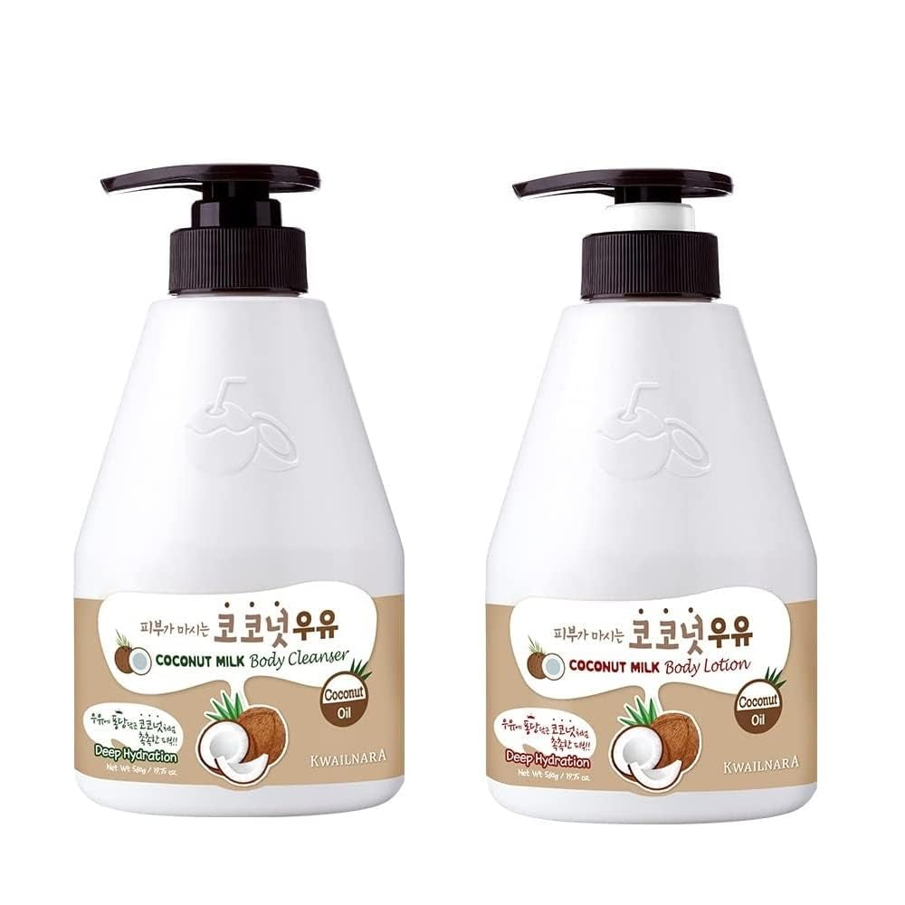 Kwailnara Coconut Milk Body Lotion & Body Wash Set – Deeply Hydrating & Refreshing Korean Skincare Set with Coconut Extract, 560G / 19.75Oz Each by Korean Skin Care