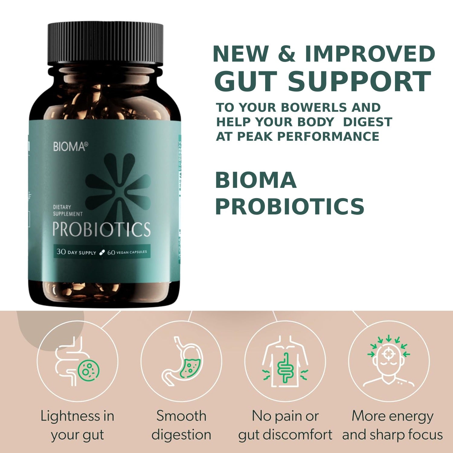 BIOMA Probiotic Gut Support - Vegan, Gluten Free, 60 Caps - Clearance Sale by BalanceX