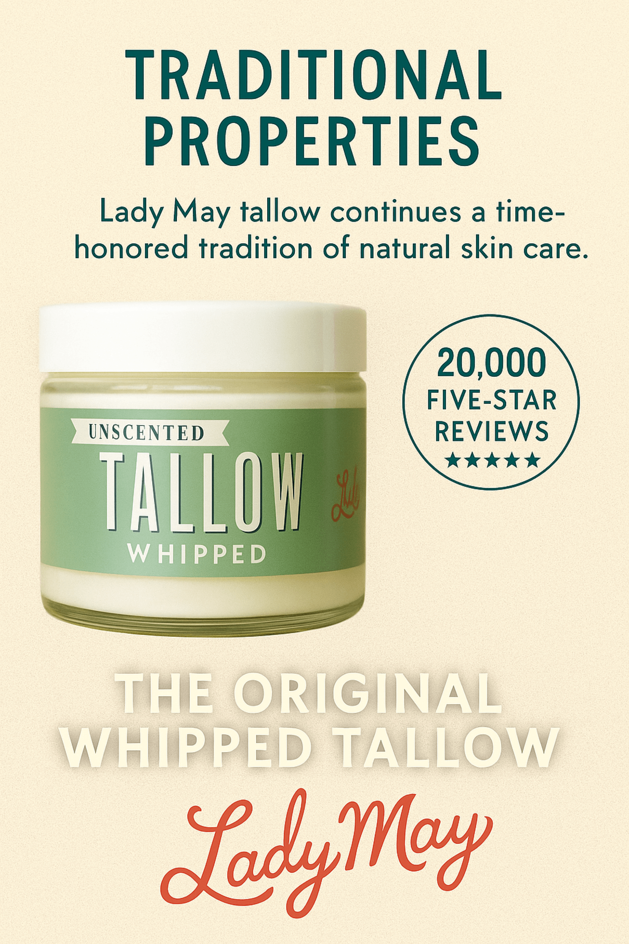 Unscented Tallow Skincare 9oz Trio - Whipped Moisturizer, Body Butter & Balm | Lady May Tallow by The Lady May