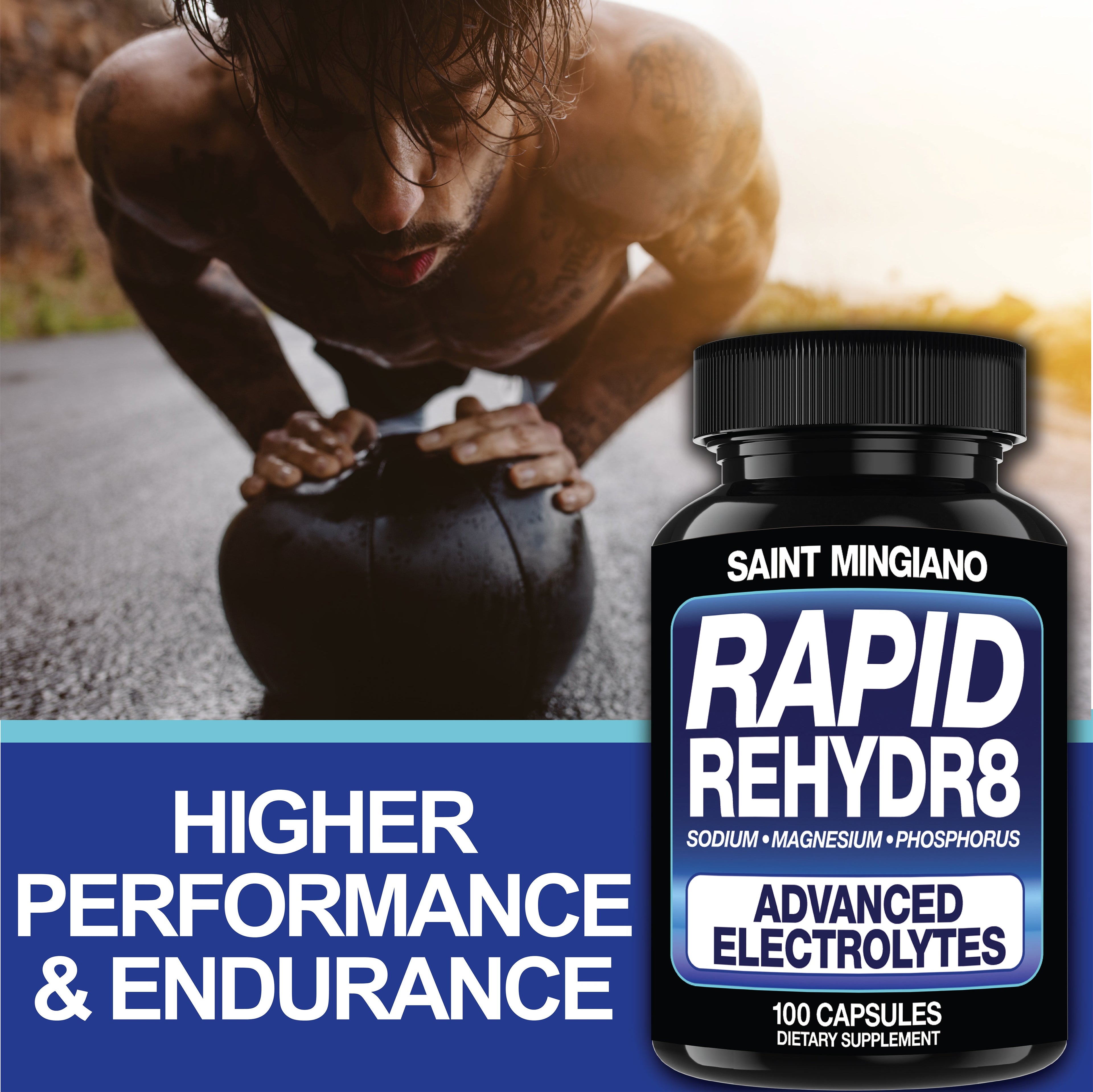 Rapid Rehydr8 Electrolyte Supplements 100 Capsules – Aid in The Prevention of Cramping and Supports Muscle Endurance and Recovery by Saint Mingiano - Supplements & Wellness Dedicated to Holistic Health