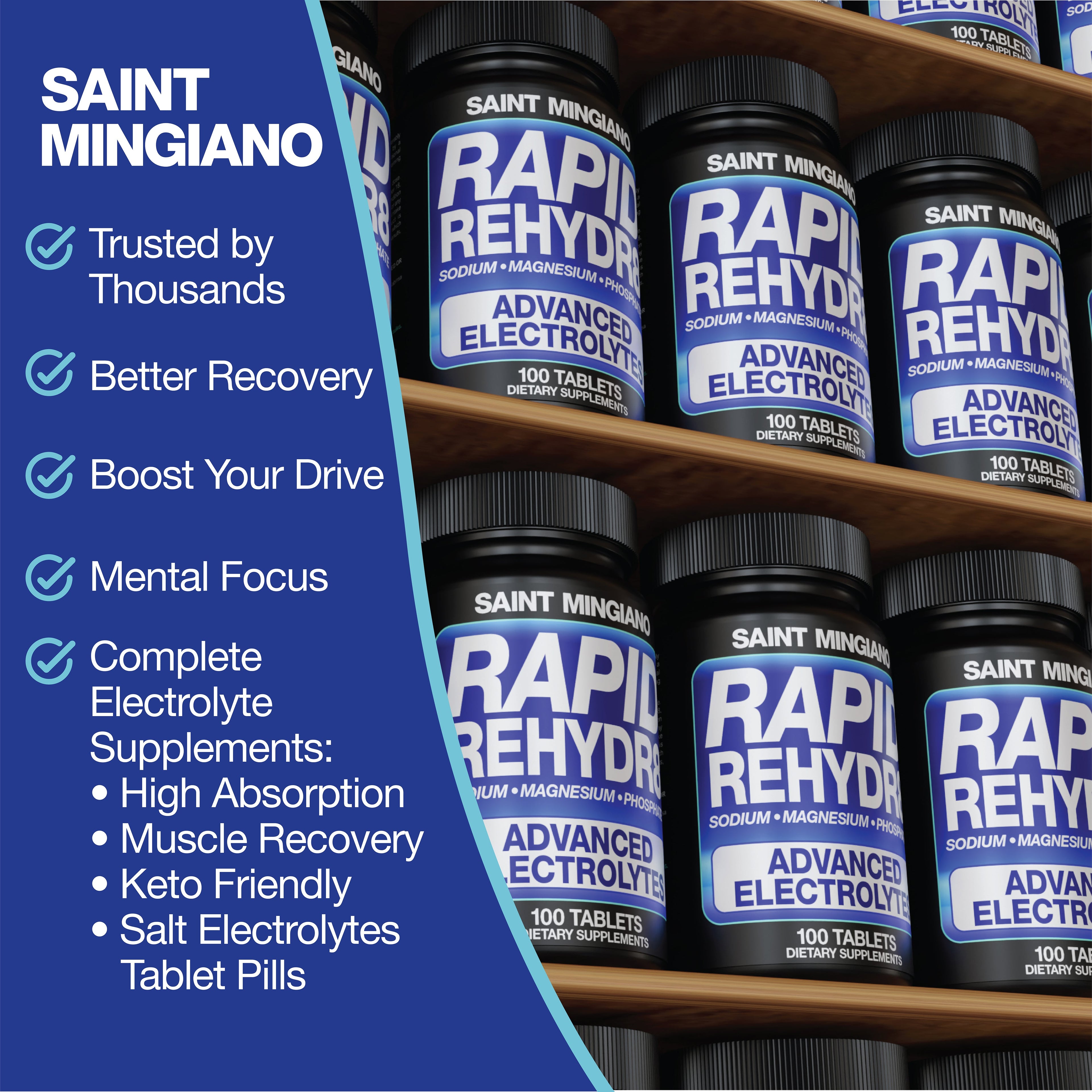 Rapid Rehydr8 Electrolyte Supplements 100 Capsules – Aid in The Prevention of Cramping and Supports Muscle Endurance and Recovery by Saint Mingiano - Supplements & Wellness Dedicated to Holistic Health