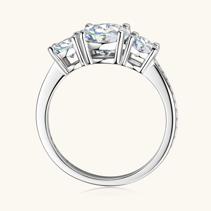 3 Carat 3-Stone Round Brilliant Round Cut Sparkala™ Platinum-Plated 925 Sterling Silver Ring by Sparkala