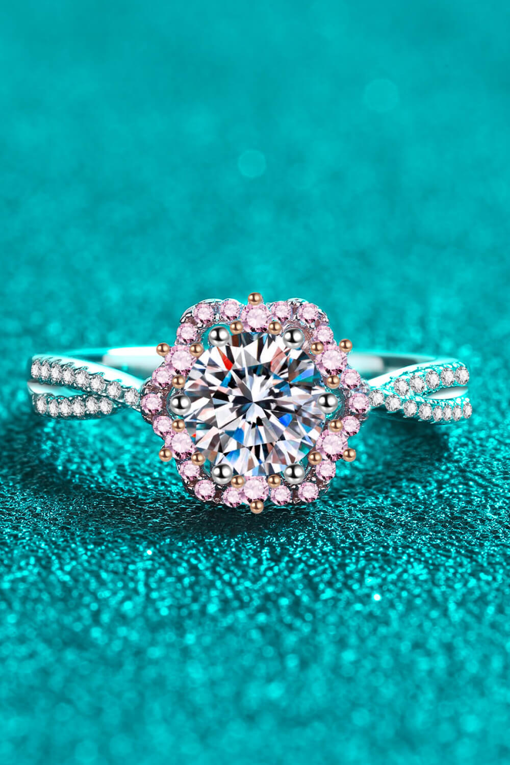 1 Carat Pink Brilliant Round Cut Sparkala™ Flower-Shaped Crisscross 925 sterling silver Ring by Sparkala