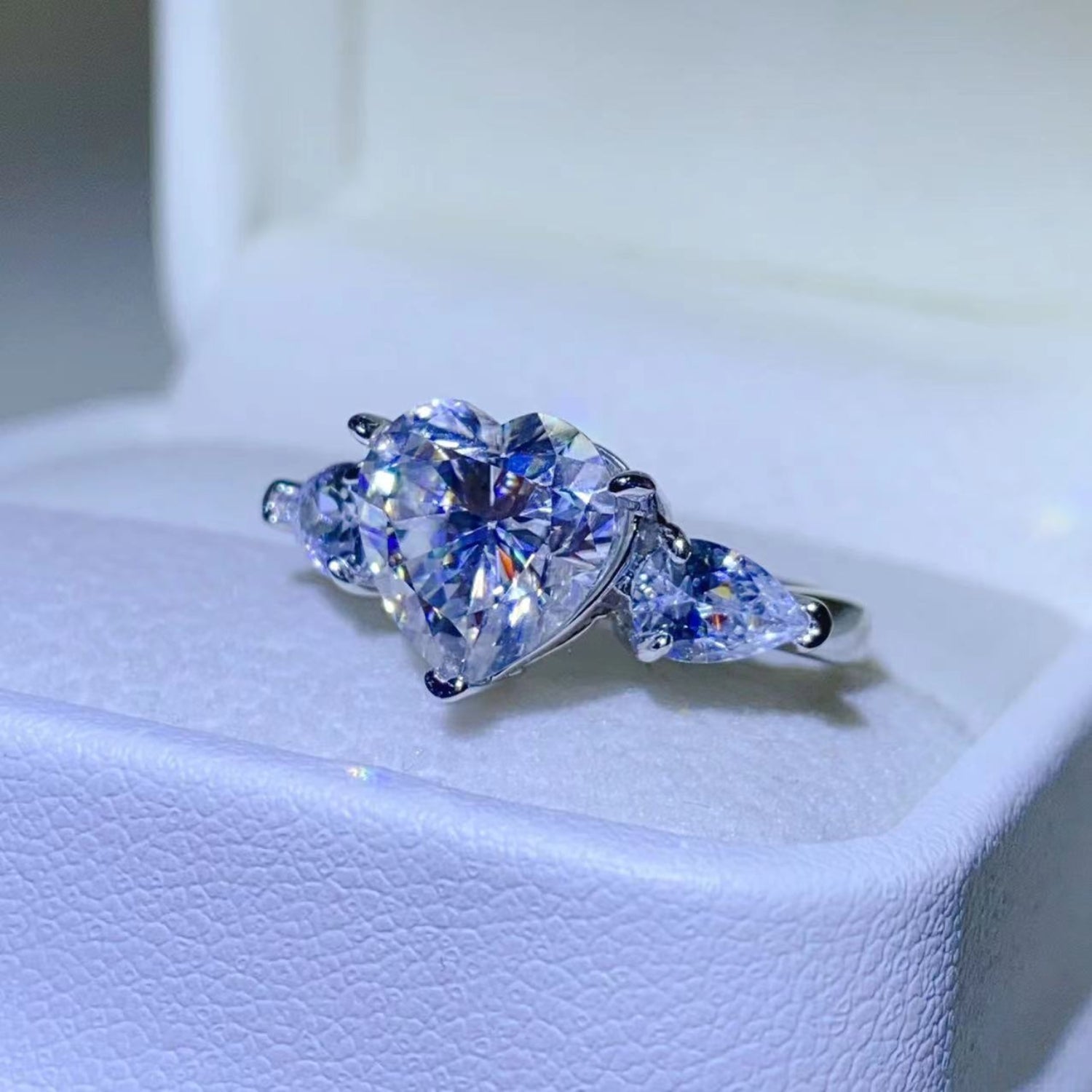 3 Carat Heart-Shaped Sparkala™ Pure Sterling Silver Ring With Sidestones by Sparkala