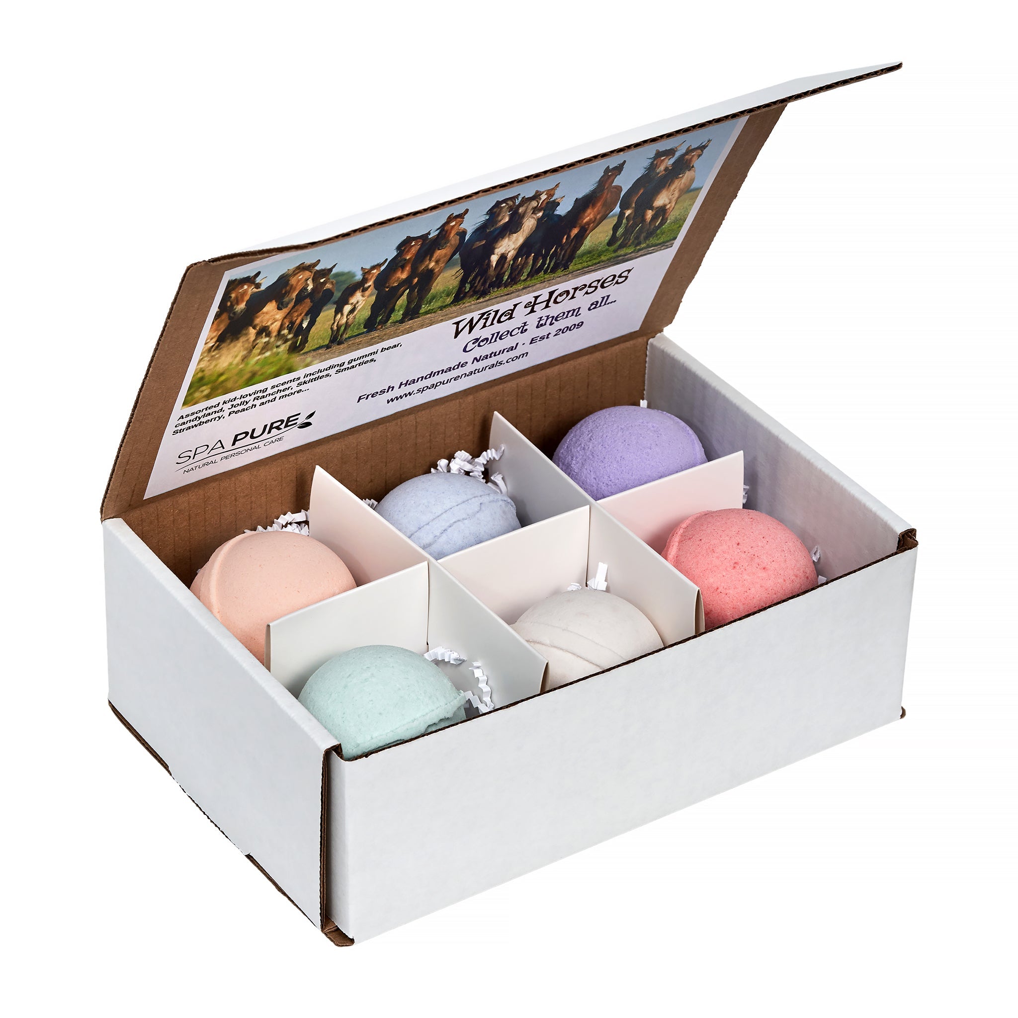 Spa Pure WILD HORSES Bath Bombs: for kids with 6 XL bath bombs with surprise horses inside, U.S.A. Made, Handmade, natural ingredients by Spa Pure