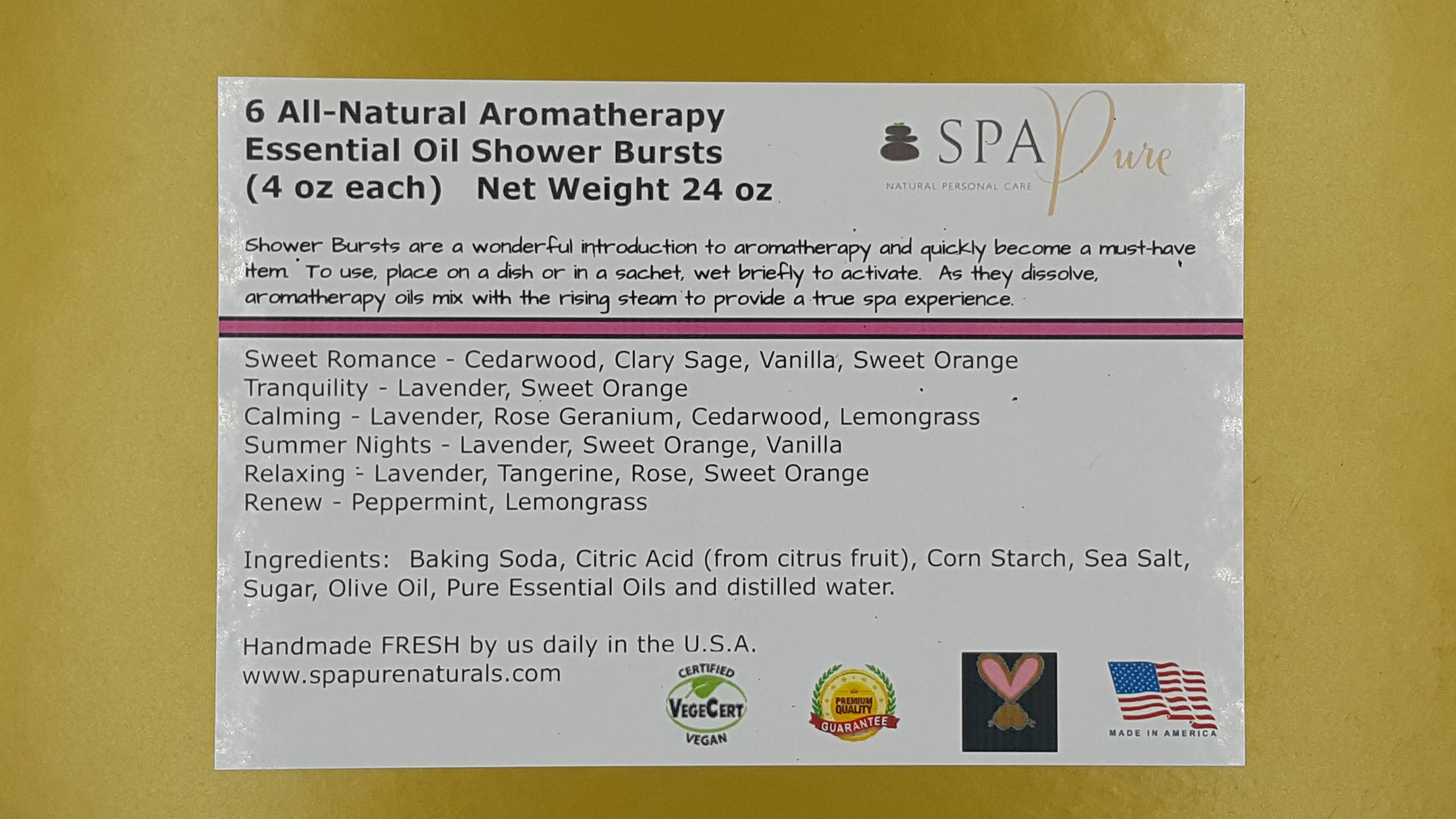 Gift Set with 6 Aromatherapy Shower Tablets - Wildberry - 100% Essential Oil Blends "SERENE" by Spa Pure