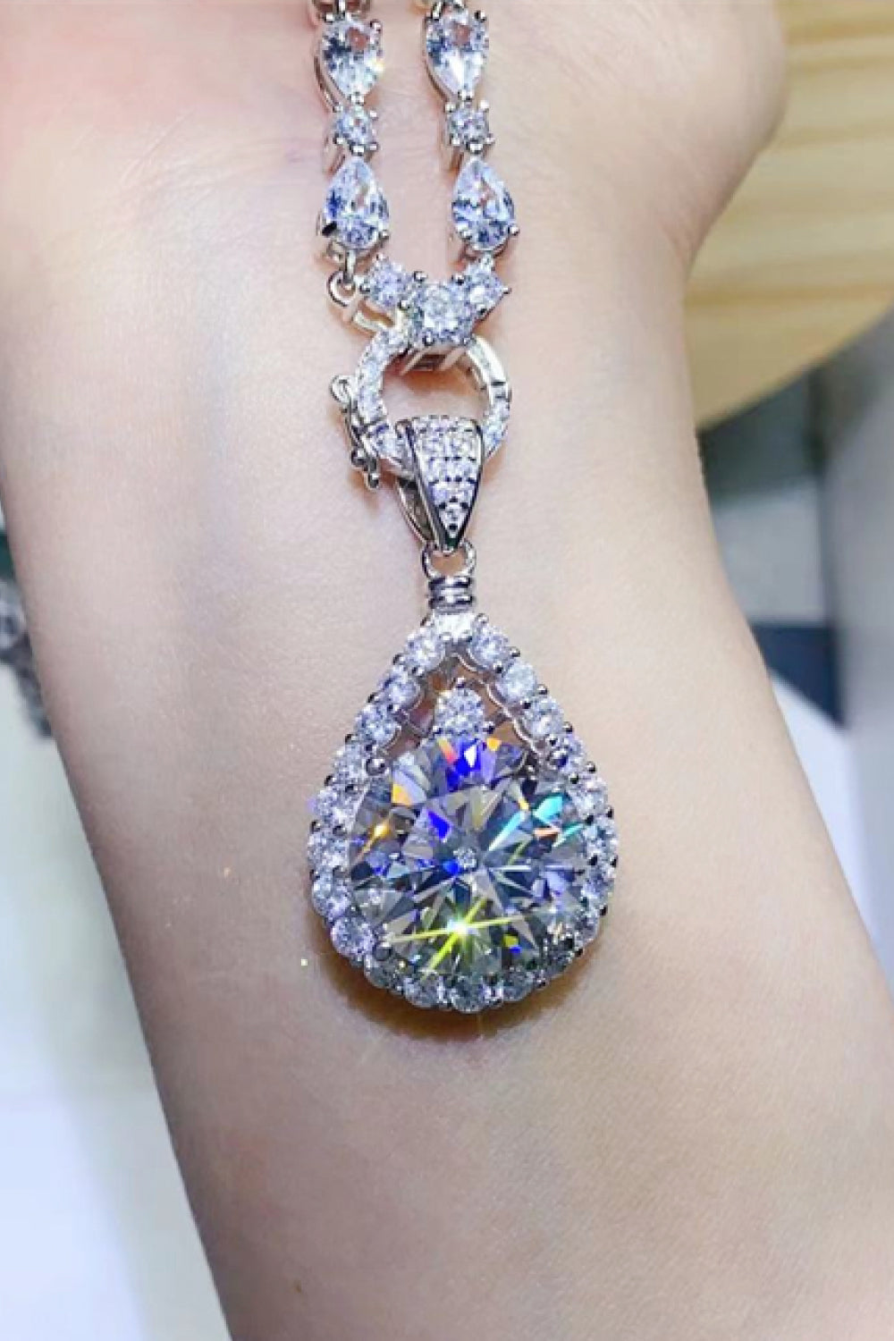 10 Carat Sparkala™ Teardrop Pendant Platinum-Plated Necklace by Sparkala