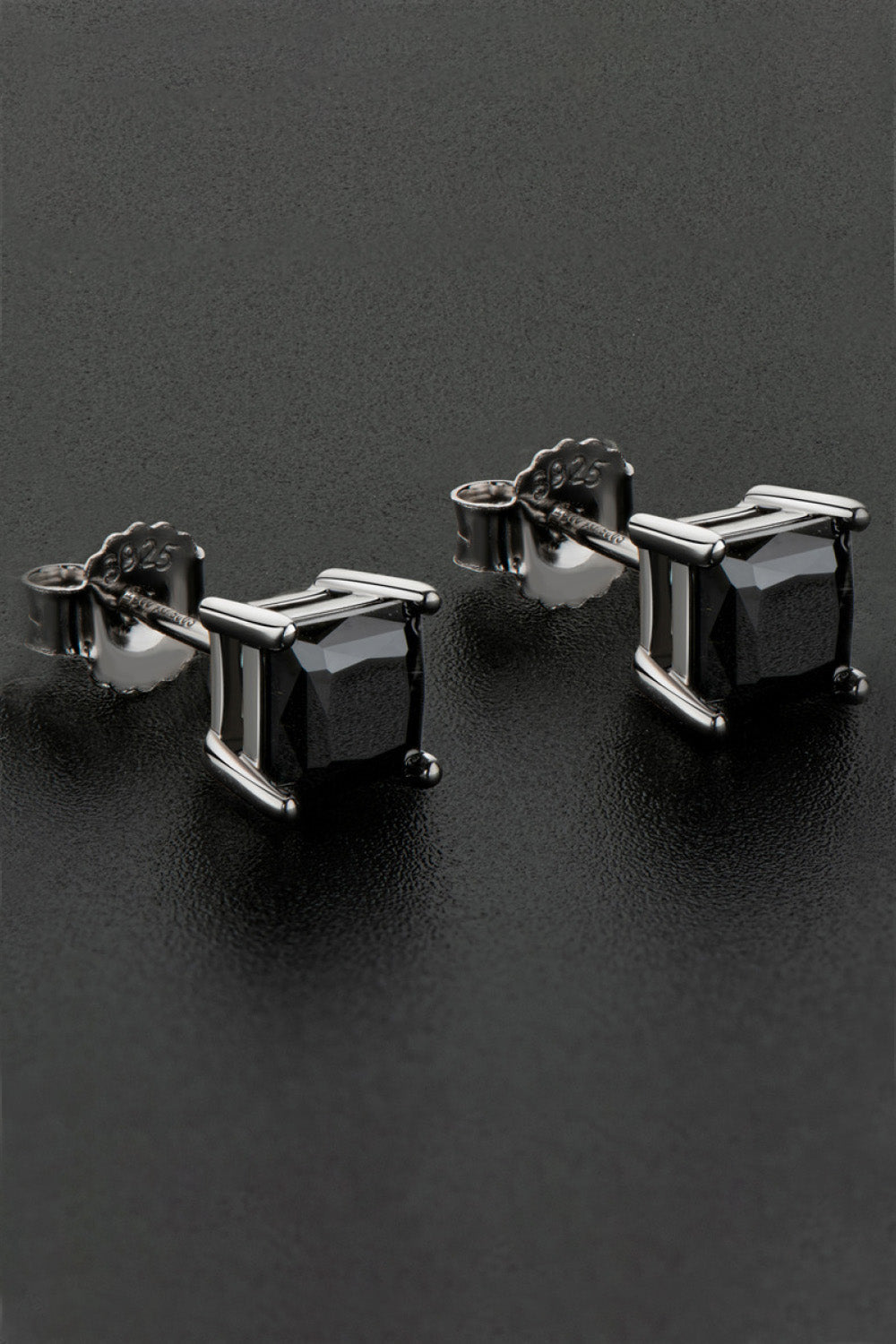 925 Sterling Silver Square Sparkala™ Stud Earrings (Platinum-Plated Fine Silver) by Sparkala