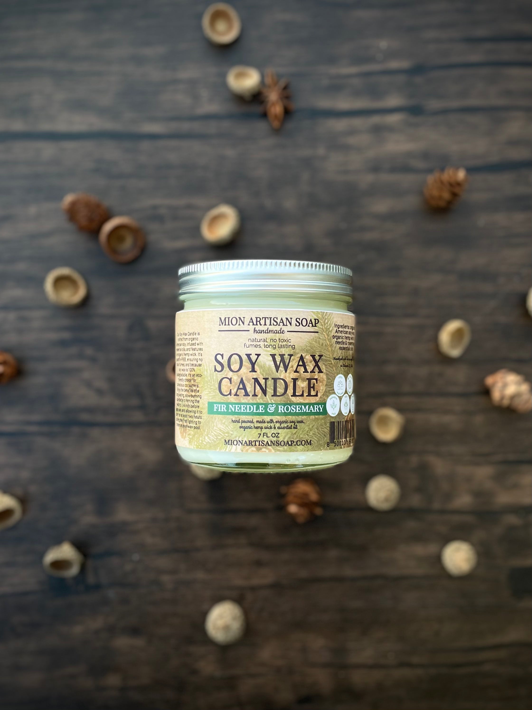 Fir Needle & Rosemary Soy Wax Candle | Long Lasting | 100% Natural by MION Artisan Soap Co.