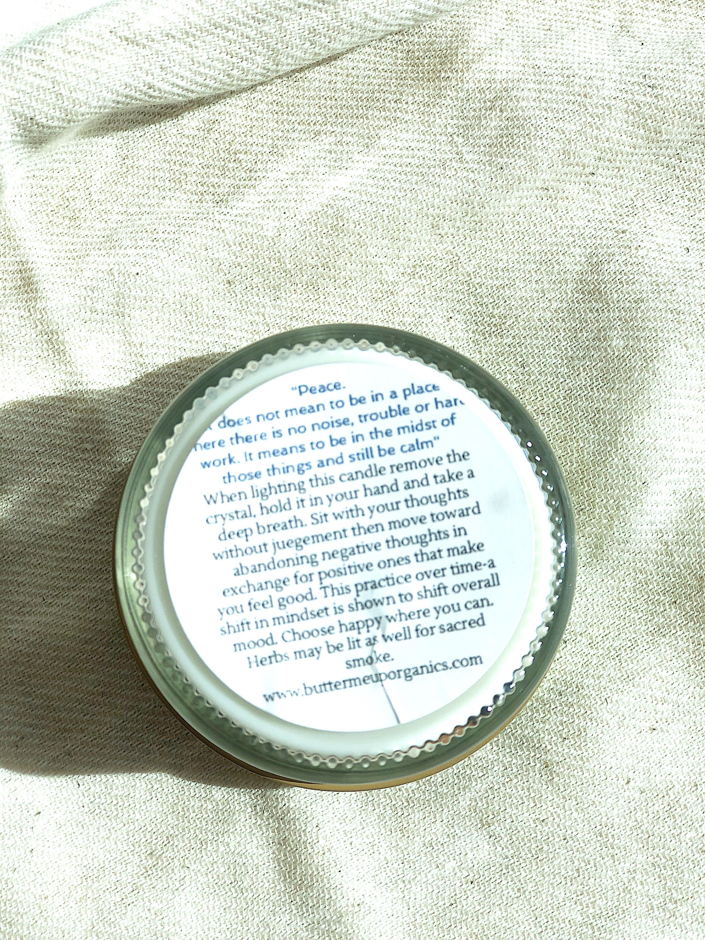 Peace Candle / Serenity Candle / Intention Candle / Ritual Candle / Crystal Candle / Pretty Candle / Organic Soy Wax Candle / Botanicals by Butter Me Up Organics