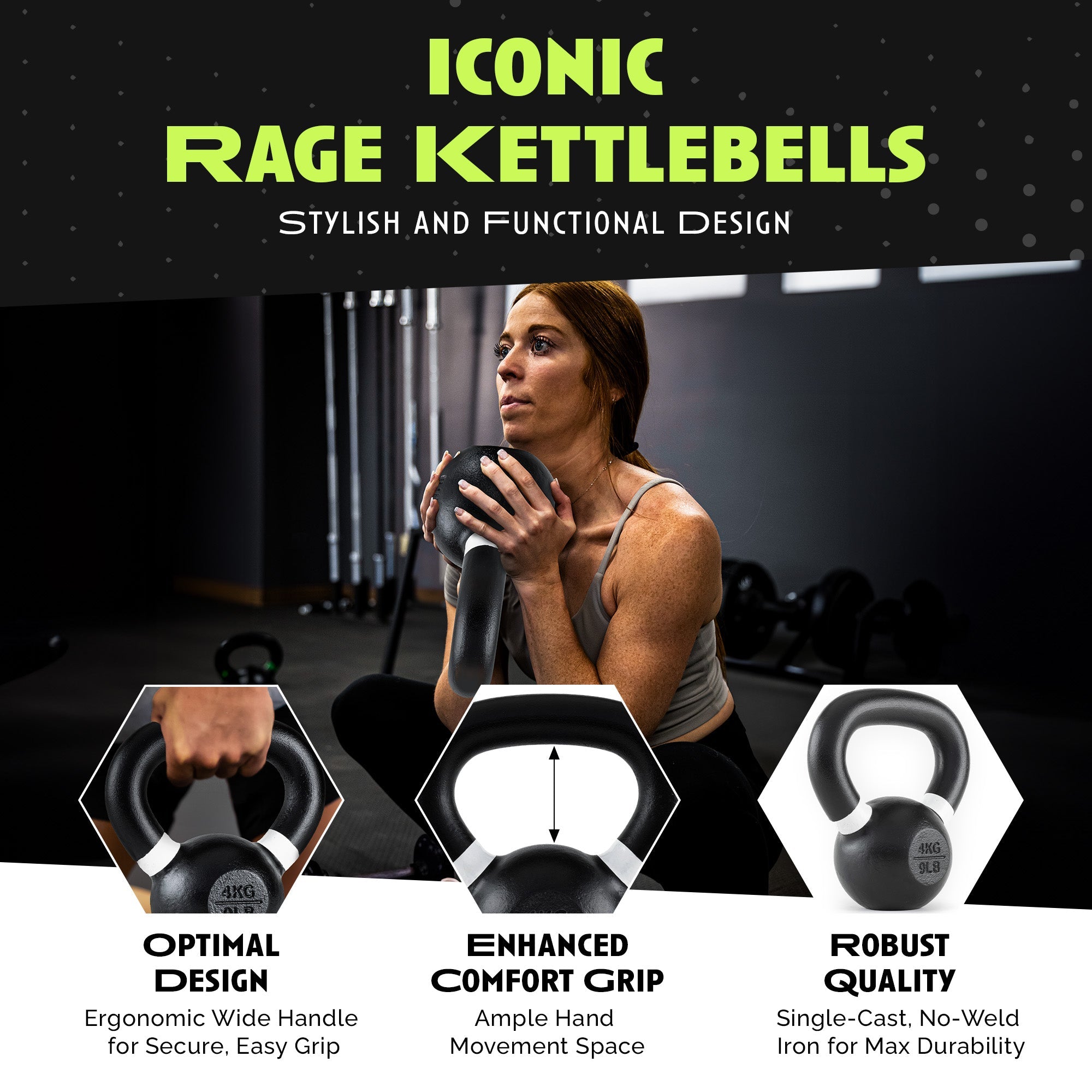 Single Cast Iron Kettlebell by Rage Fitness